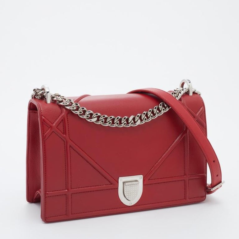 Dior Red Leather Medium Diorama Flap Bag For Sale at 1stDibs