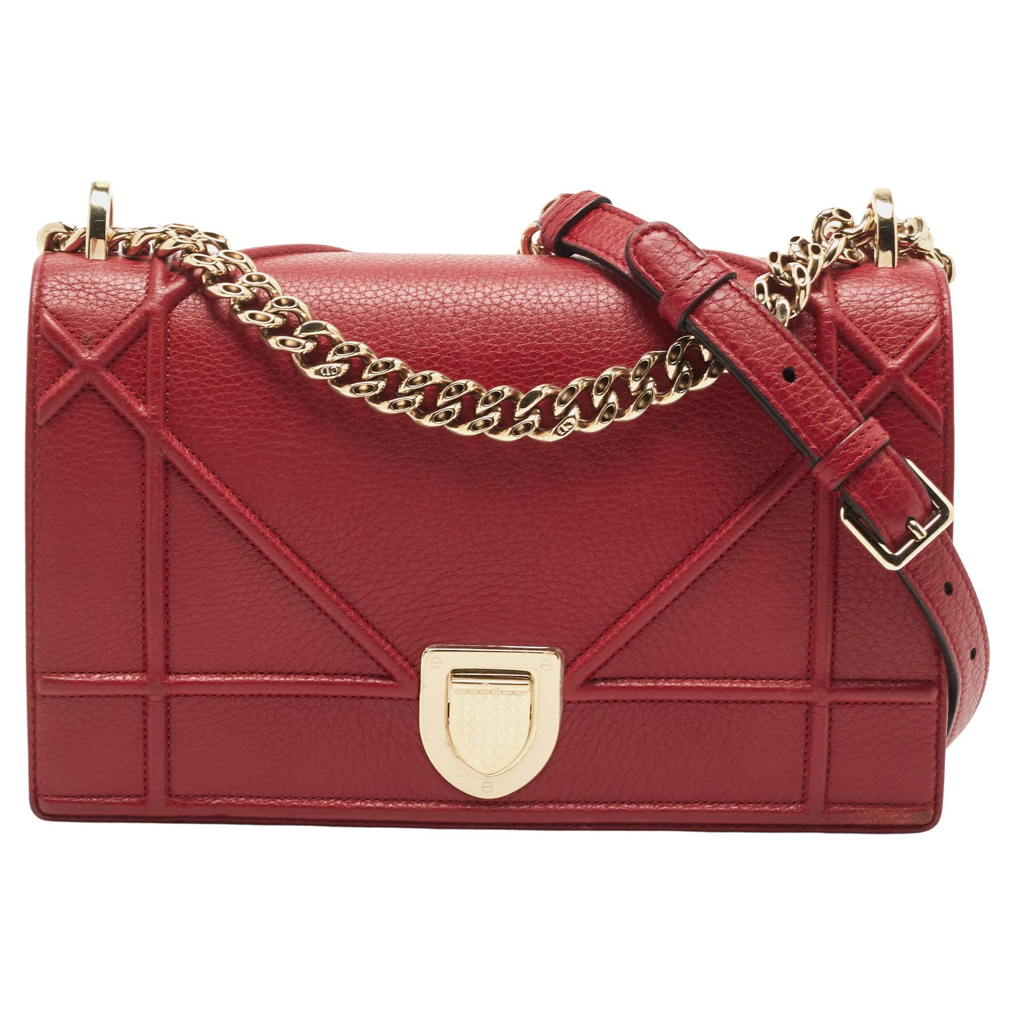 Dior Red Leather Medium Diorama Shoulder Bag
