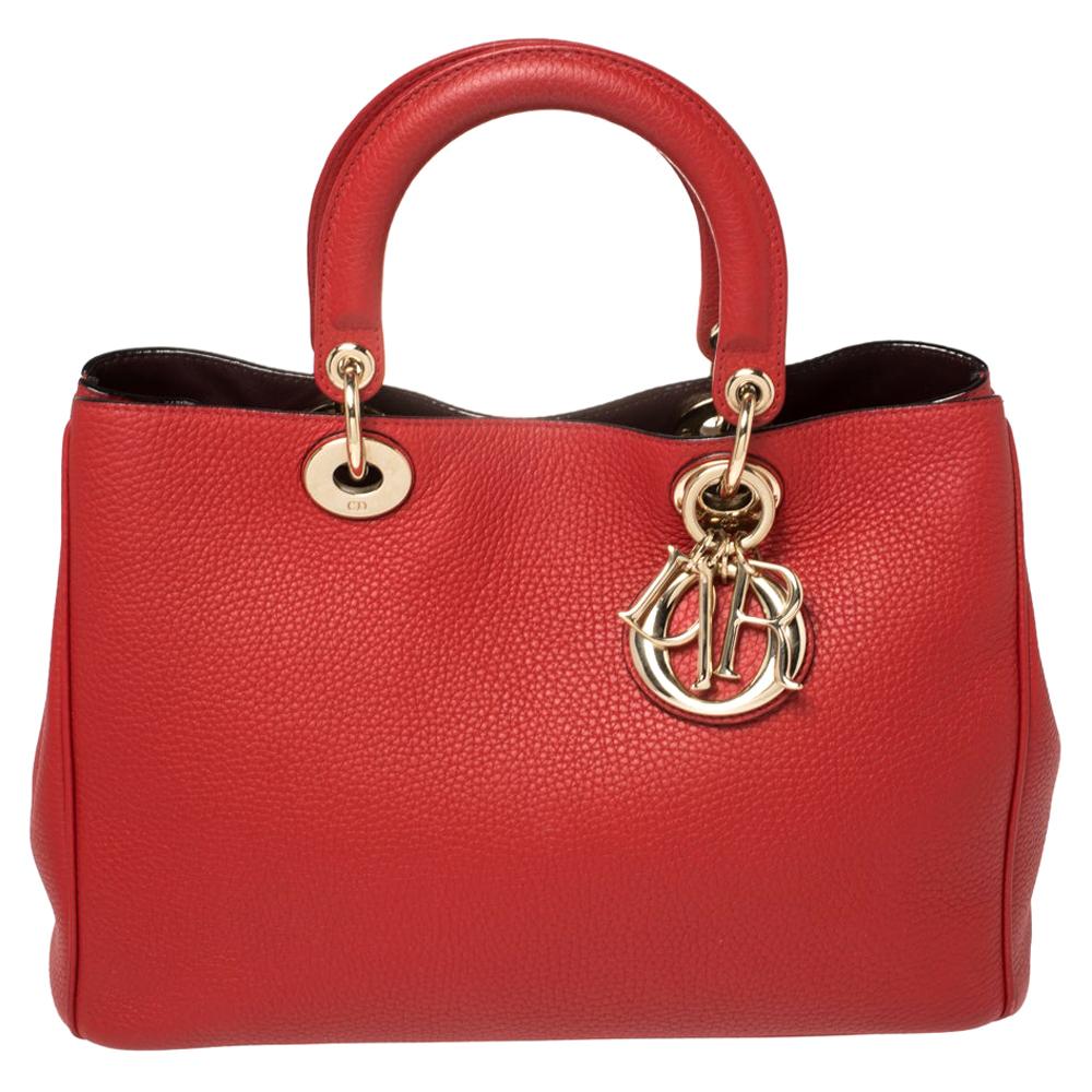 Dior Red Patent Leather Large Lady Dior Tote For Sale at 1stDibs