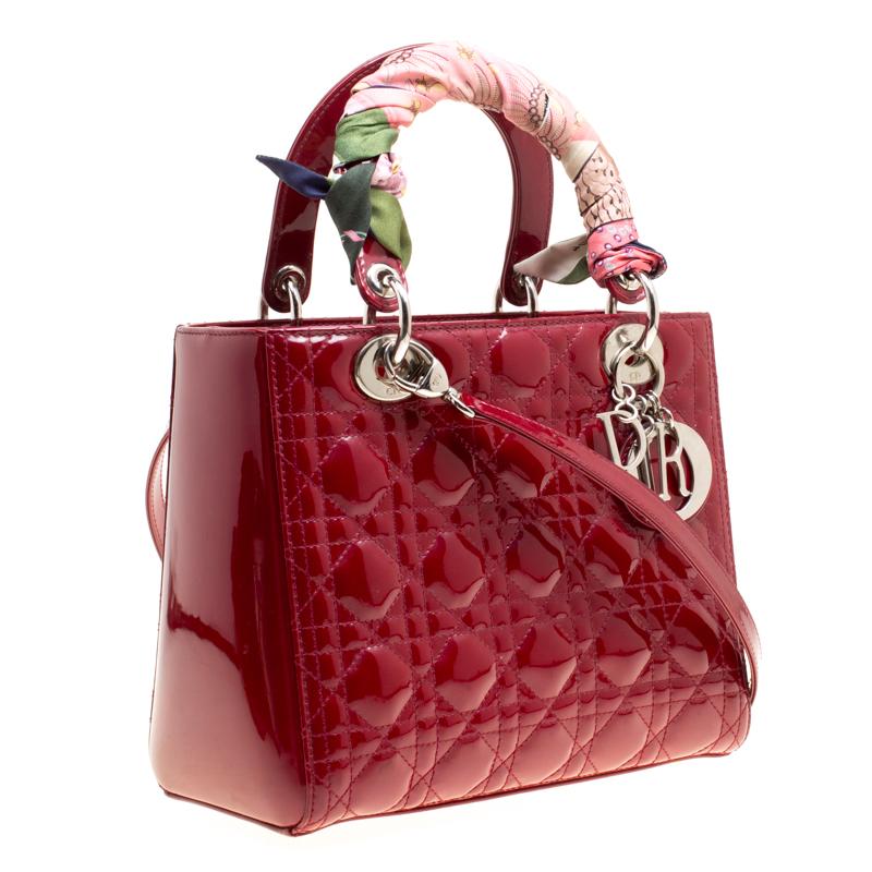 Dior Red Leather Medium Lady Dior Tote 1