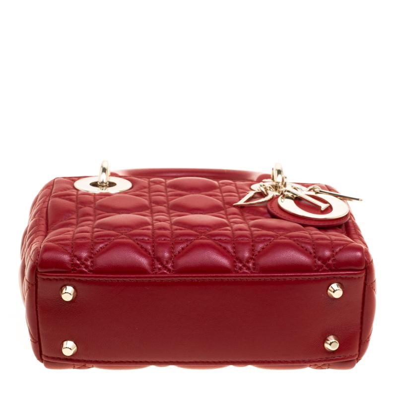 Dior Red Leather Mini Lady Dior Top Handle Bag 4