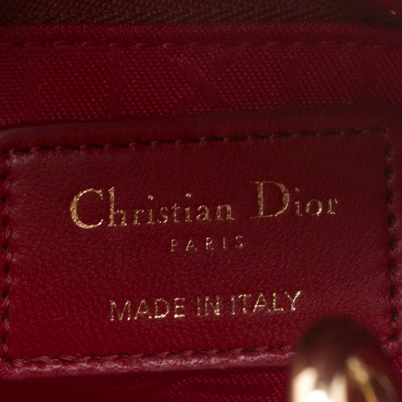 Dior Red Leather Mini Lady Dior Top Handle Bag In New Condition In Dubai, Al Qouz 2