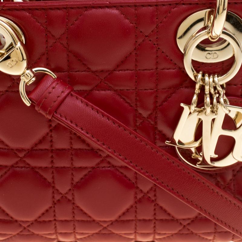 Women's Dior Red Leather Mini Lady Dior Top Handle Bag