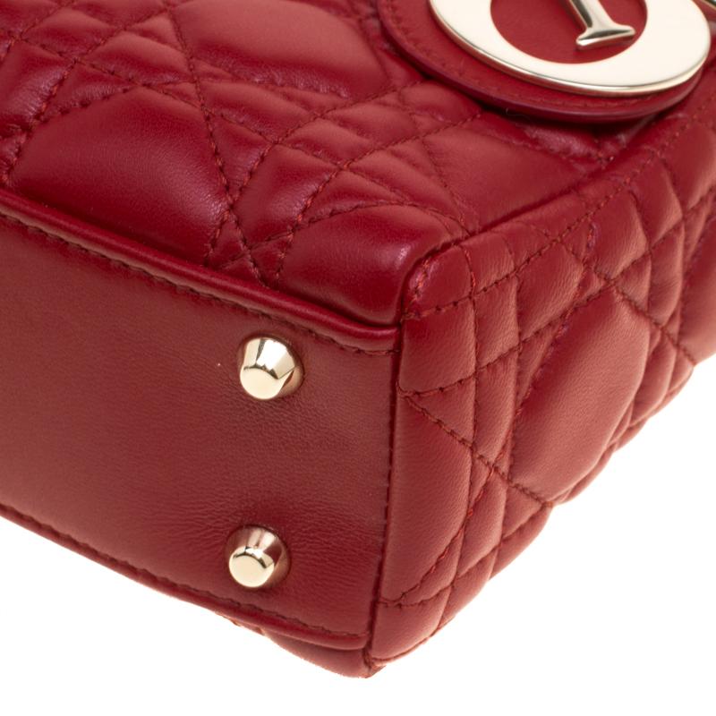 Dior Red Leather Mini Lady Dior Top Handle Bag 2