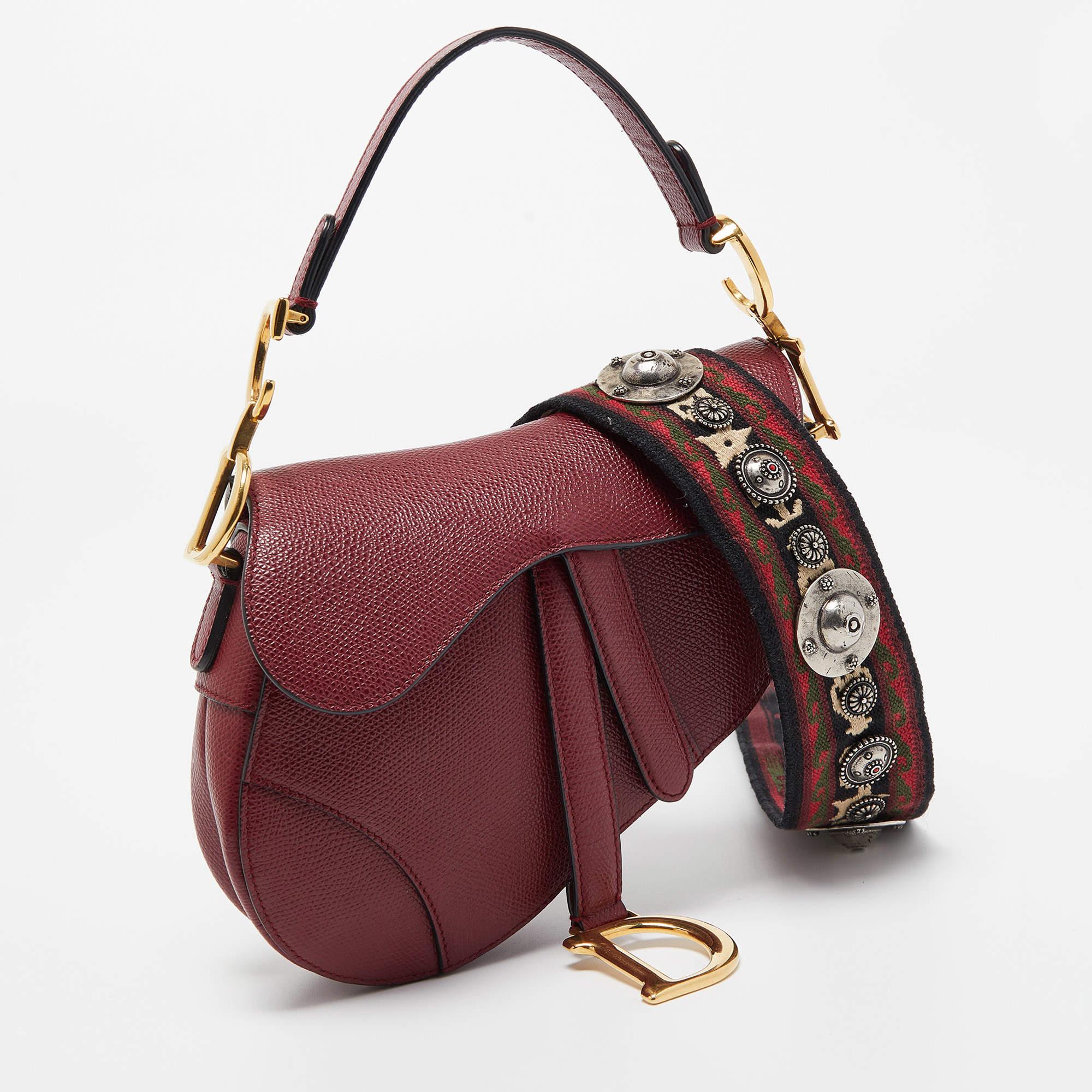 Black Dior Red Leather Mini Saddle Bag