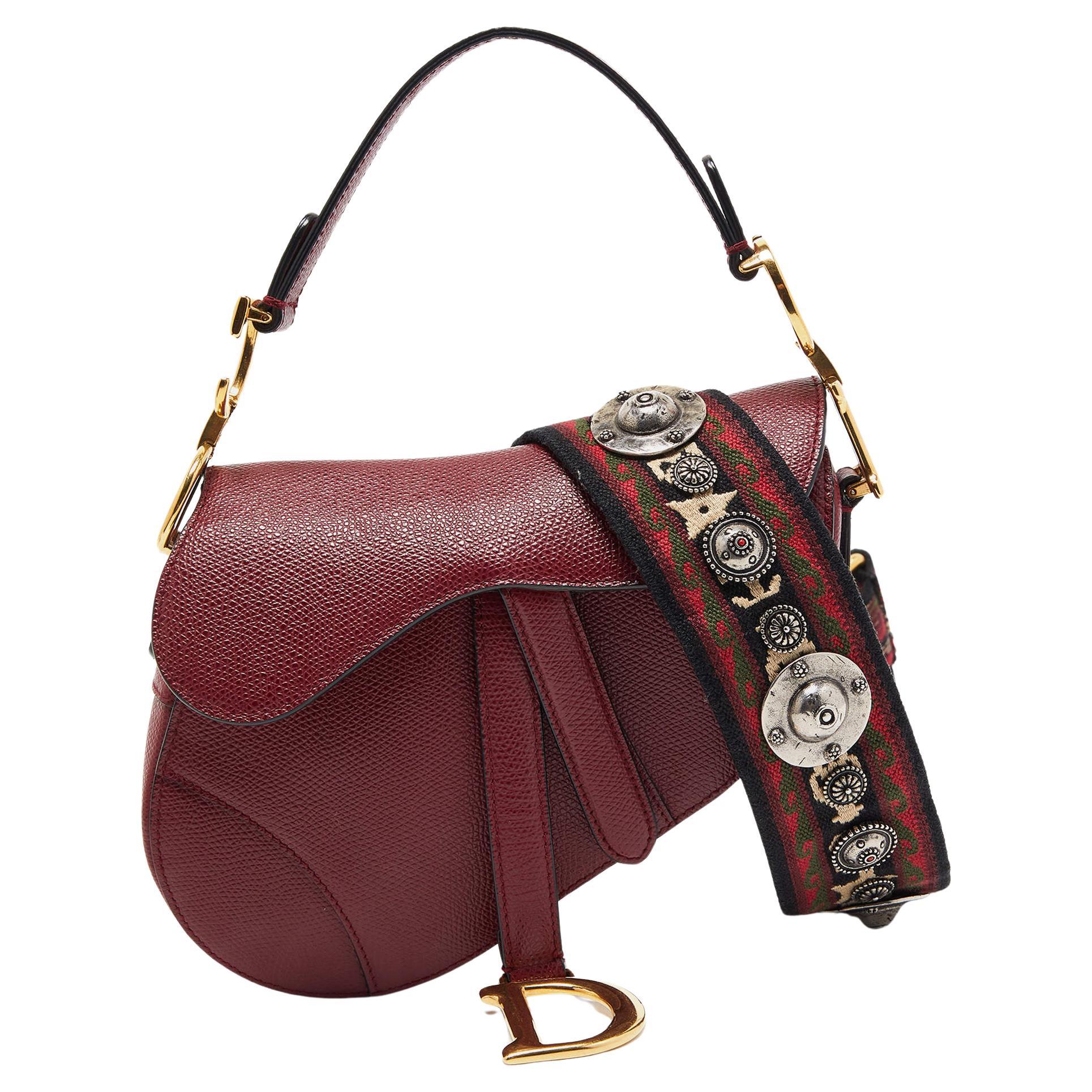 Dior Red Leather Mini Saddle Bag