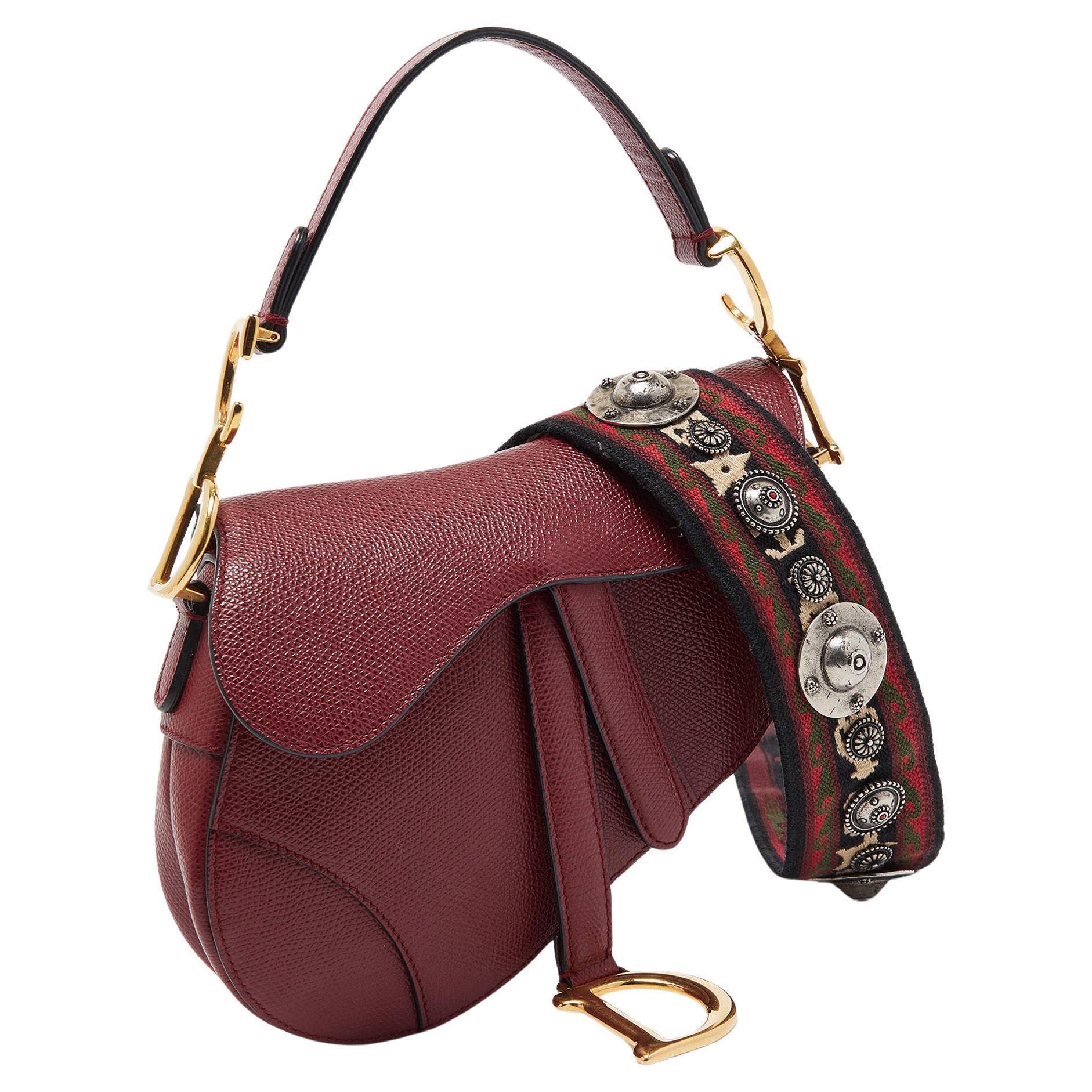 Dior Red Leather Mini Saddle Bag For Sale