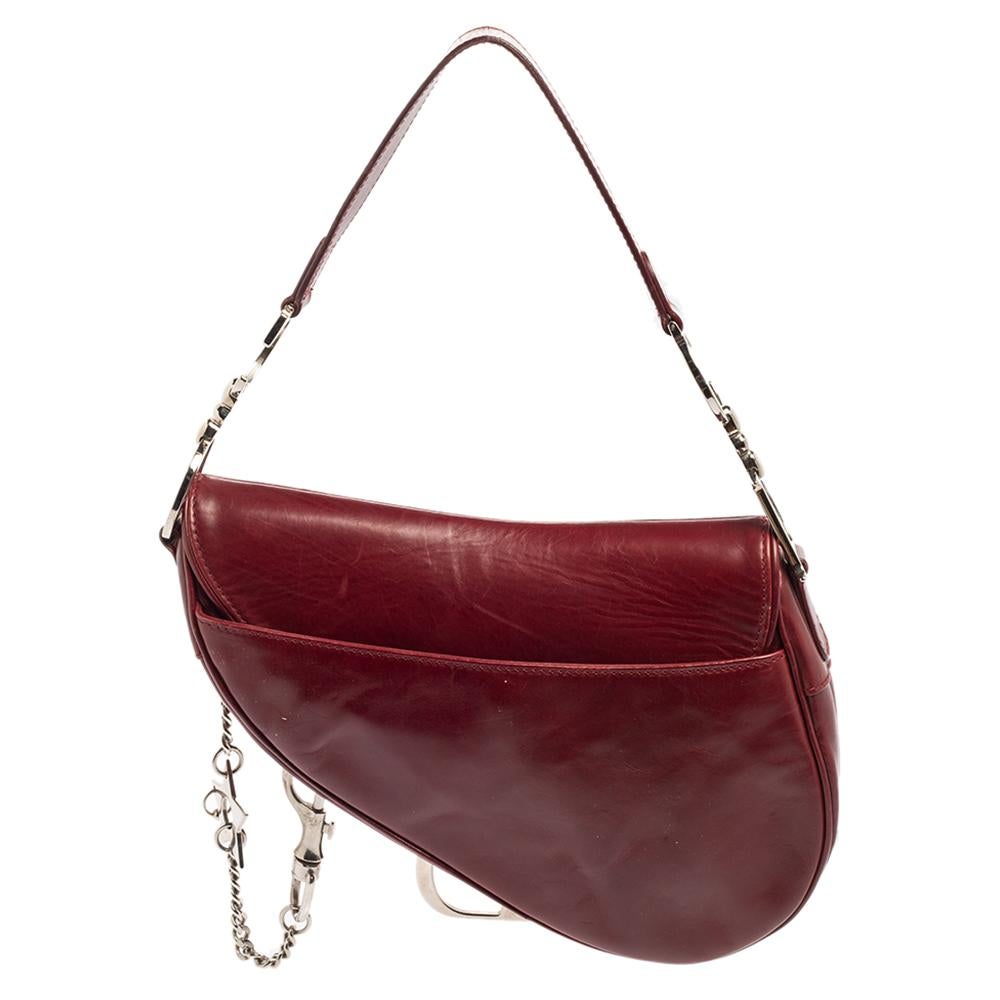 Brown Dior Red Leather Saddle Piercing Bag