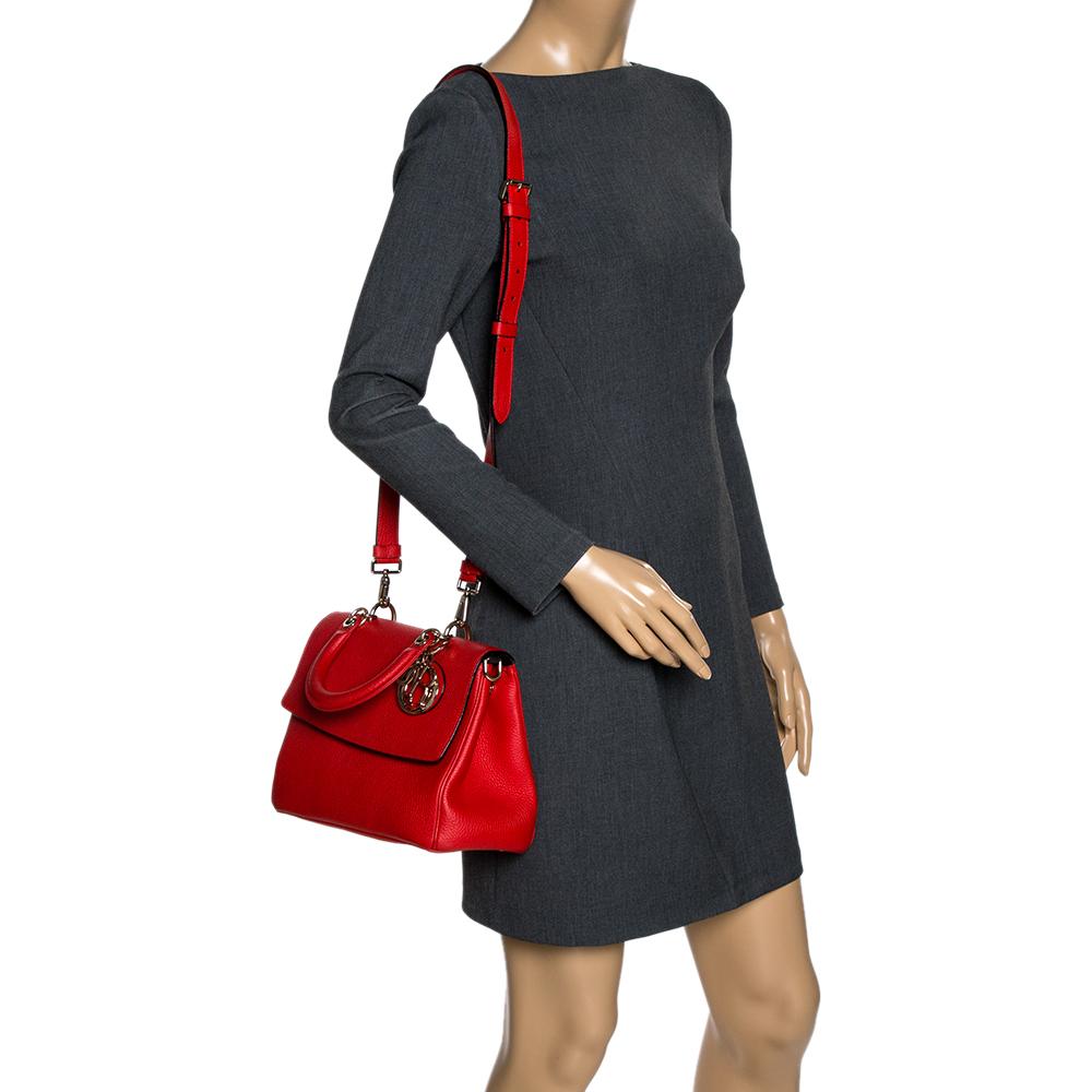Dior Red Leather Small Be Dior Flap Bag In Good Condition In Dubai, Al Qouz 2