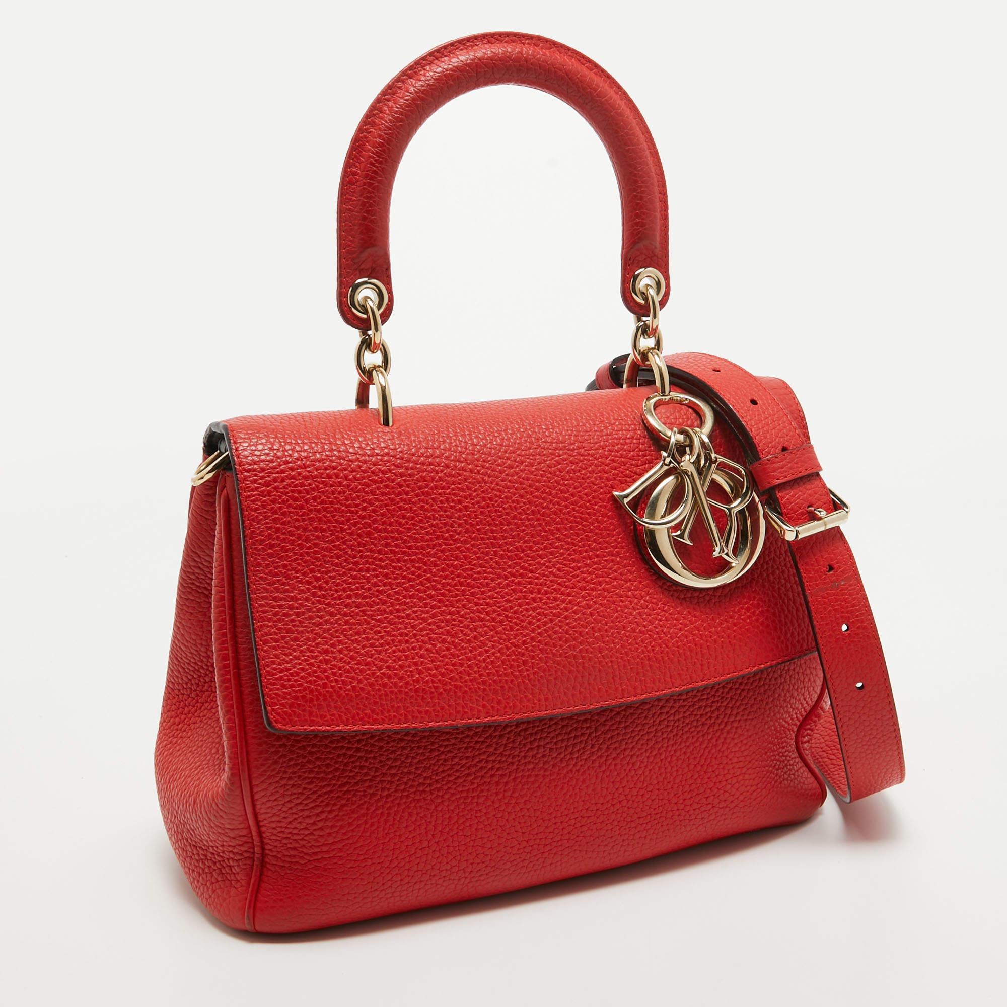 Dior Red Leather Small Be Dior Flap Top Handle Bag For Sale 10
