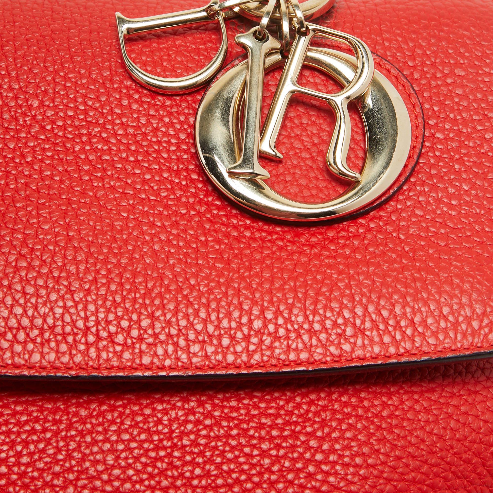 Dior Red Leather Small Be Dior Flap Top Handle Bag For Sale 11