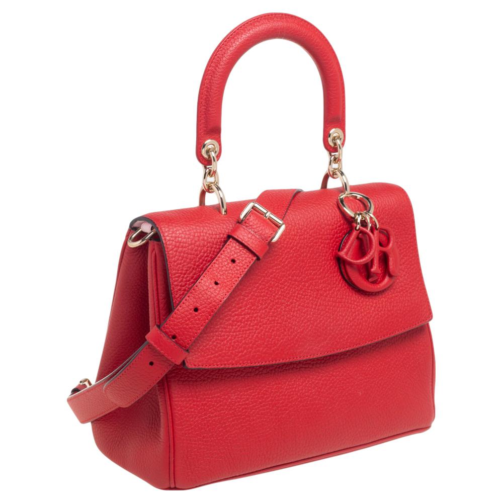 Women's Dior Red Leather Small Be Dior Flap Top Handle Bag