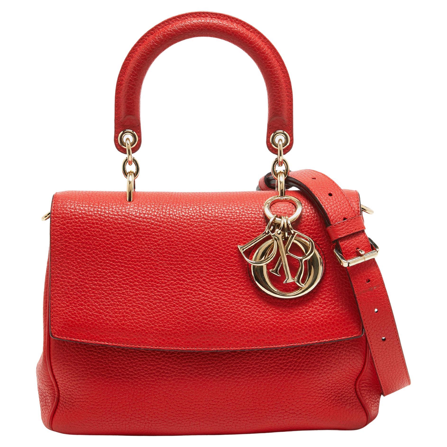 Dior Red Leather Small Be Dior Flap Top Handle Bag For Sale