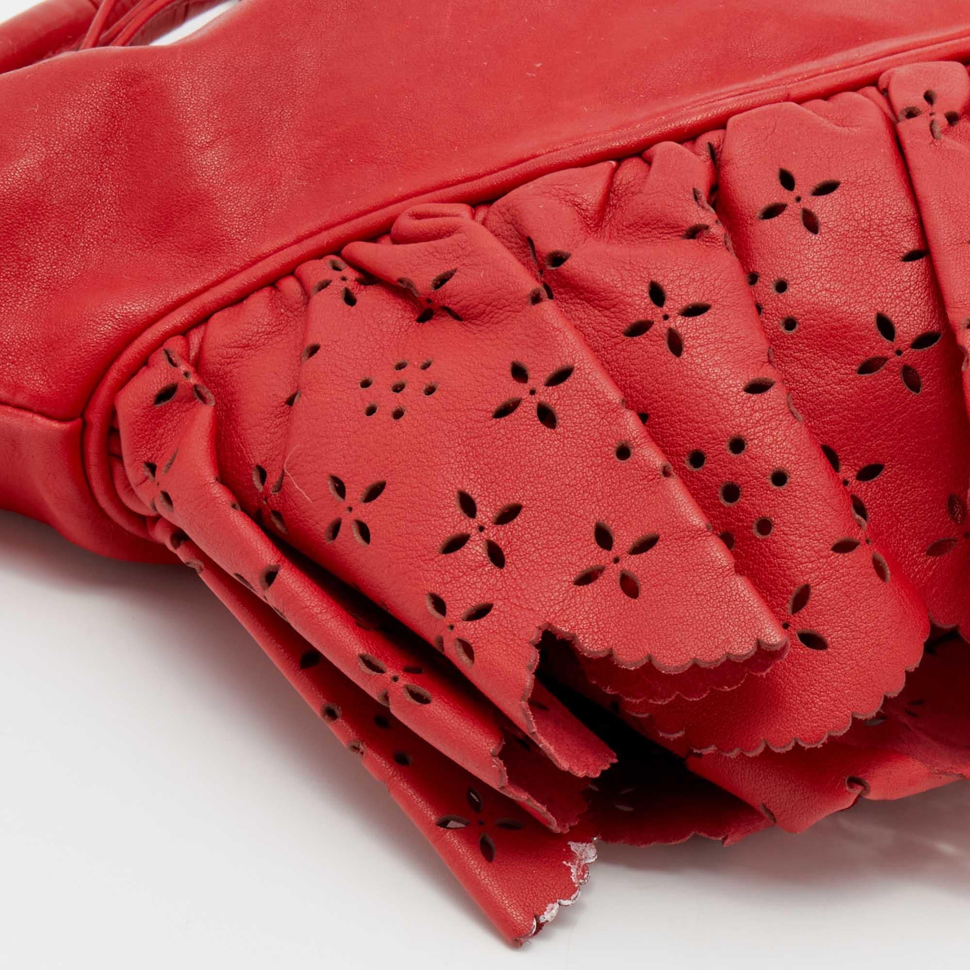 Dior Red Leather Small Gypsy Ruffle Hobo at 1stDibs