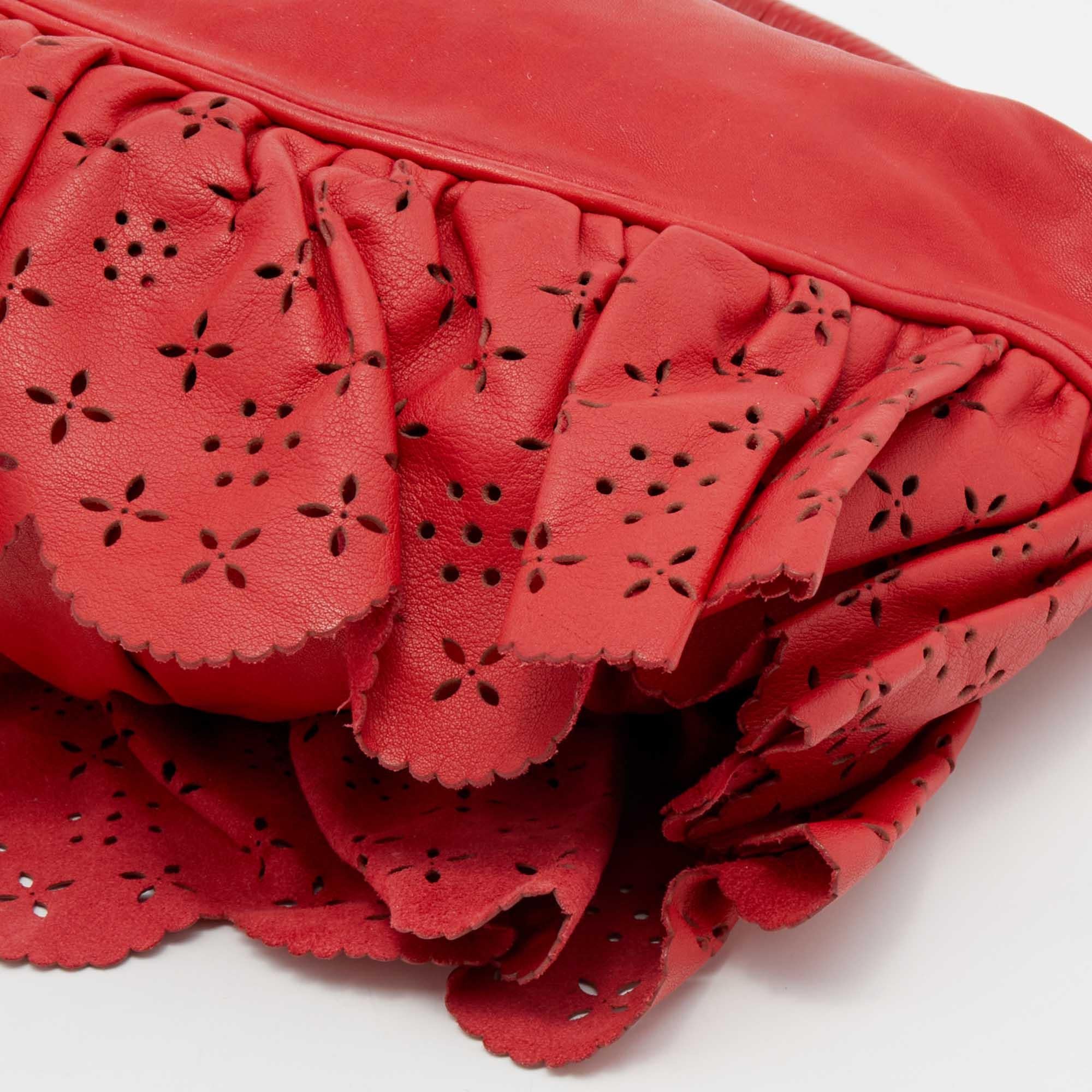 Dior Red Leather Small Gypsy Ruffle Hobo at 1stDibs