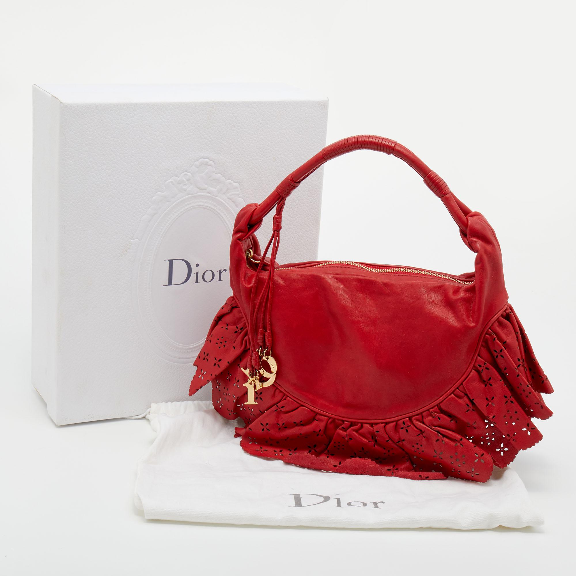 Dior Red Leather Small Gypsy Ruffle Hobo at 1stDibs