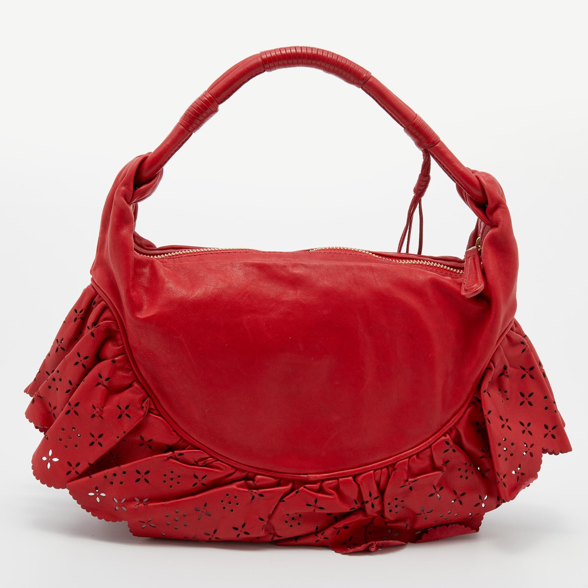 Dior Red Leather Small Gypsy Ruffle Hobo at 1stDibs