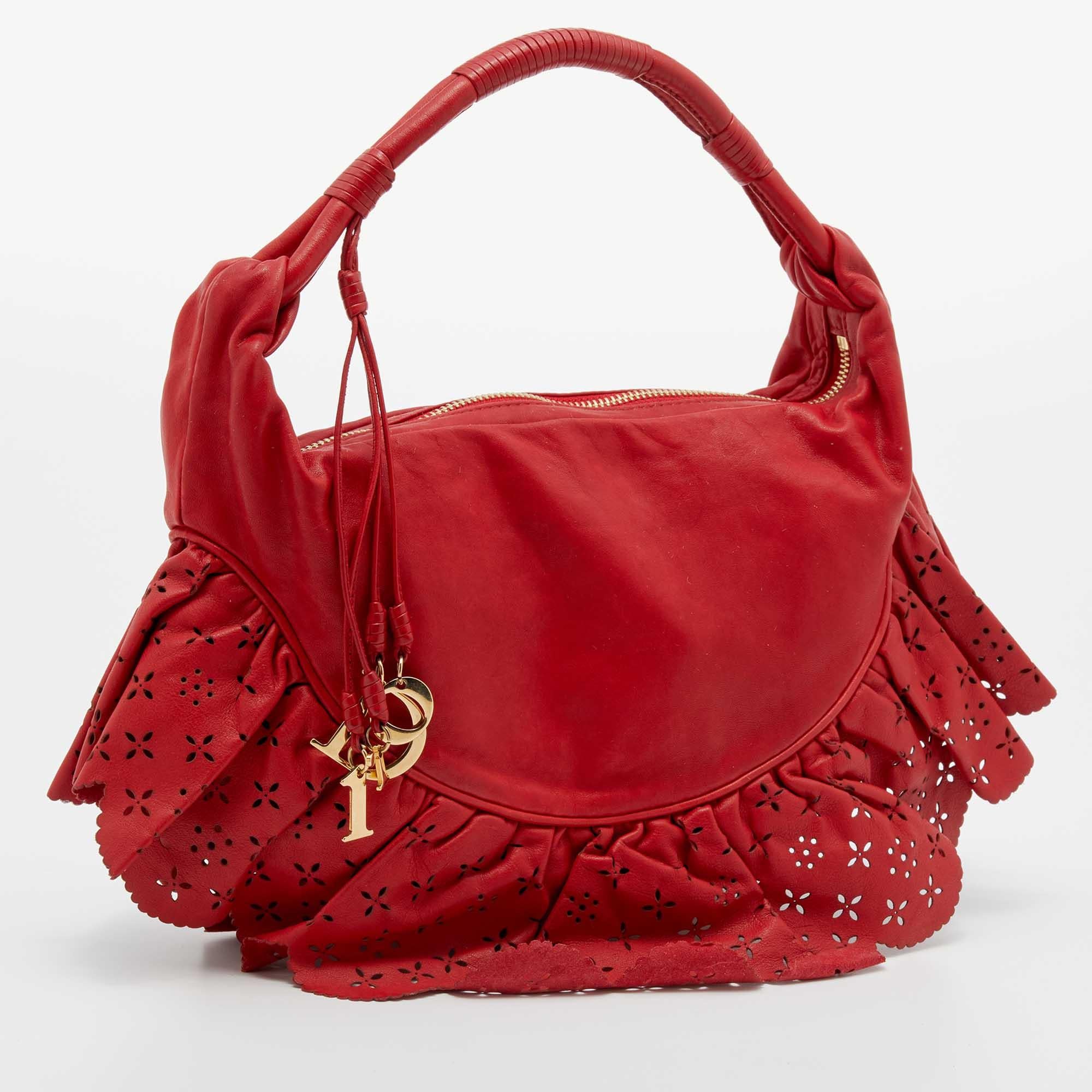 Dior Red Leather Small Gypsy Ruffle Hobo at 1stDibs