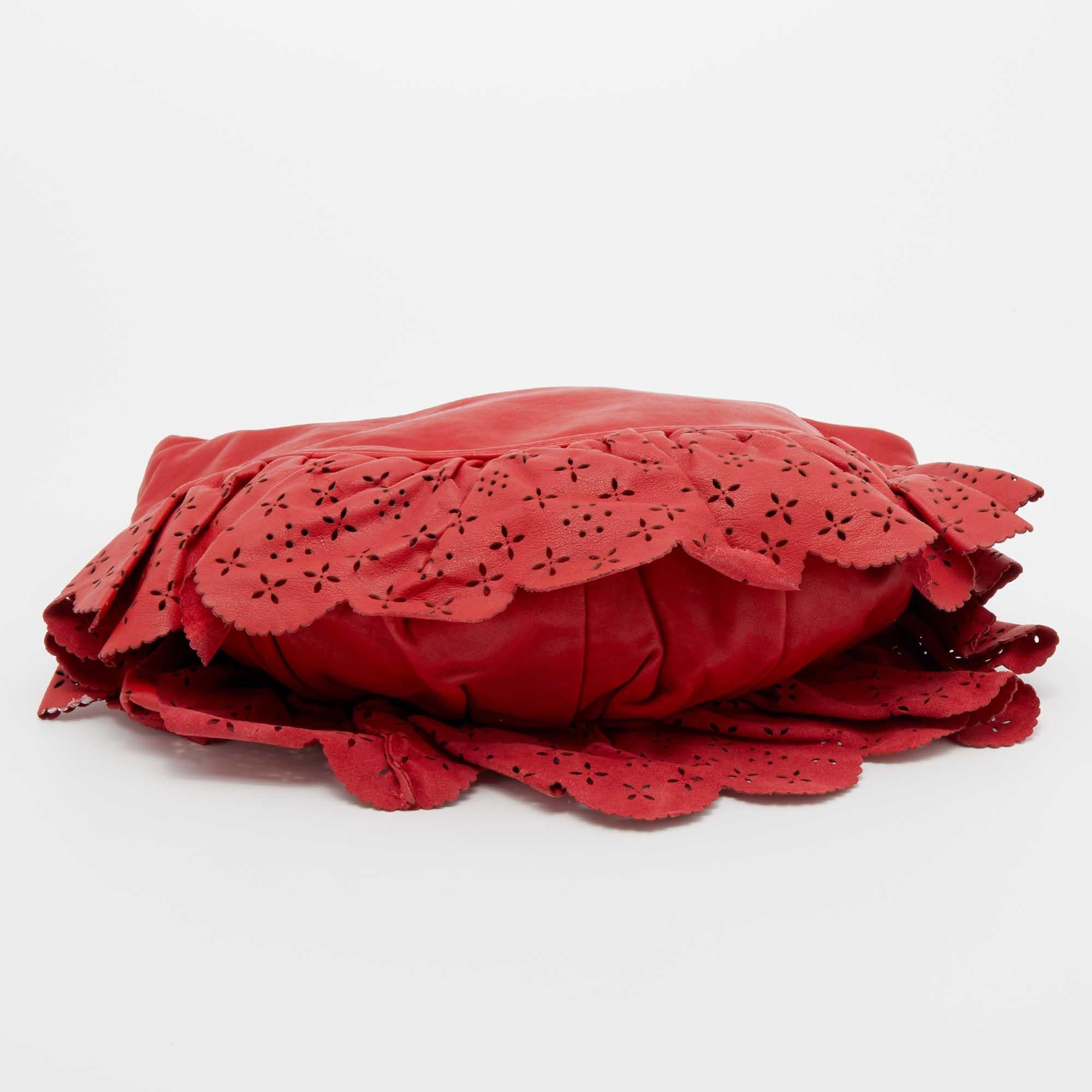 Dior Red Leather Small Gypsy Ruffle Hobo at 1stDibs