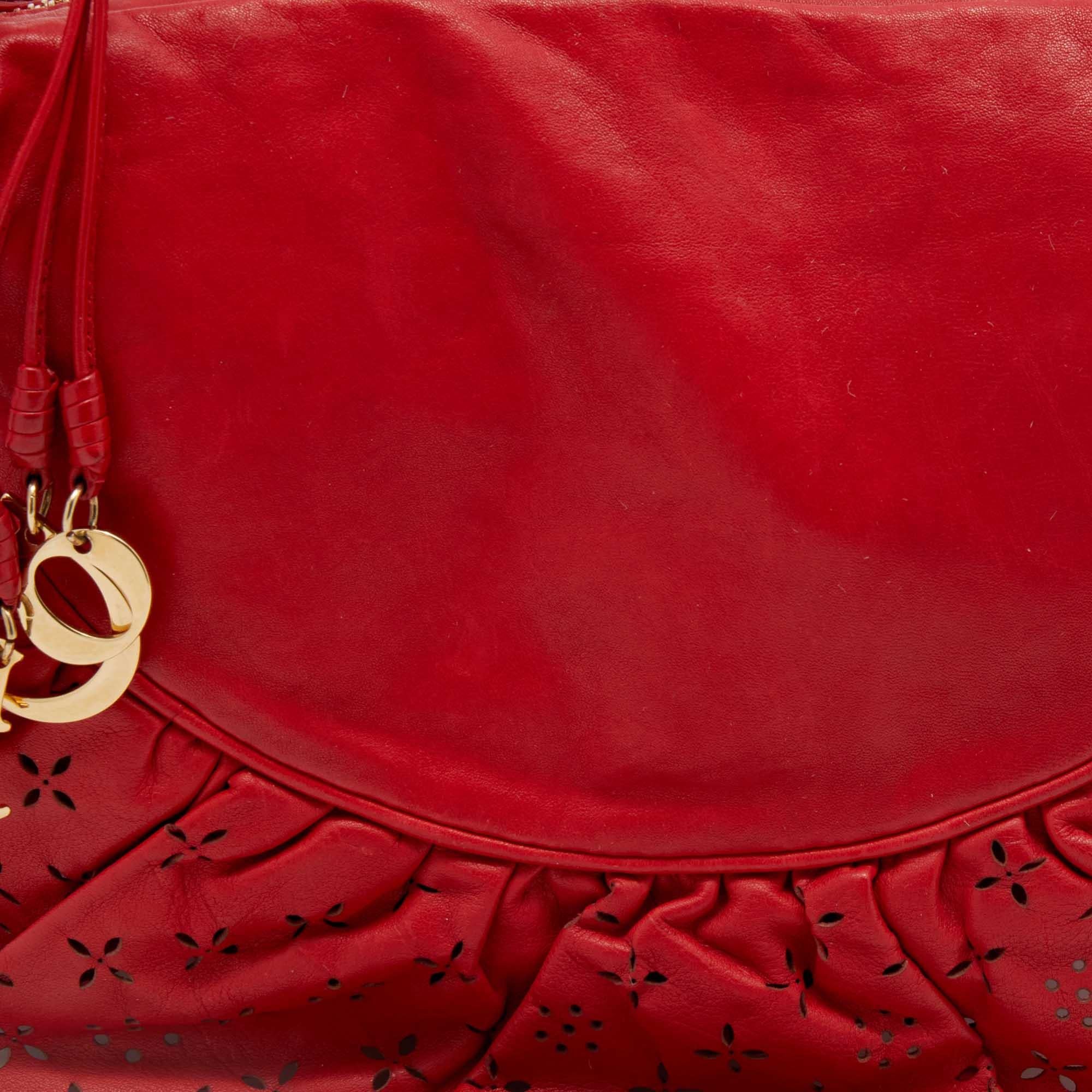 Dior Red Leather Small Gypsy Ruffle Hobo at 1stDibs