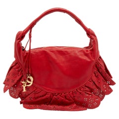 Dior Red Leather Small Gypsy Ruffle Hobo