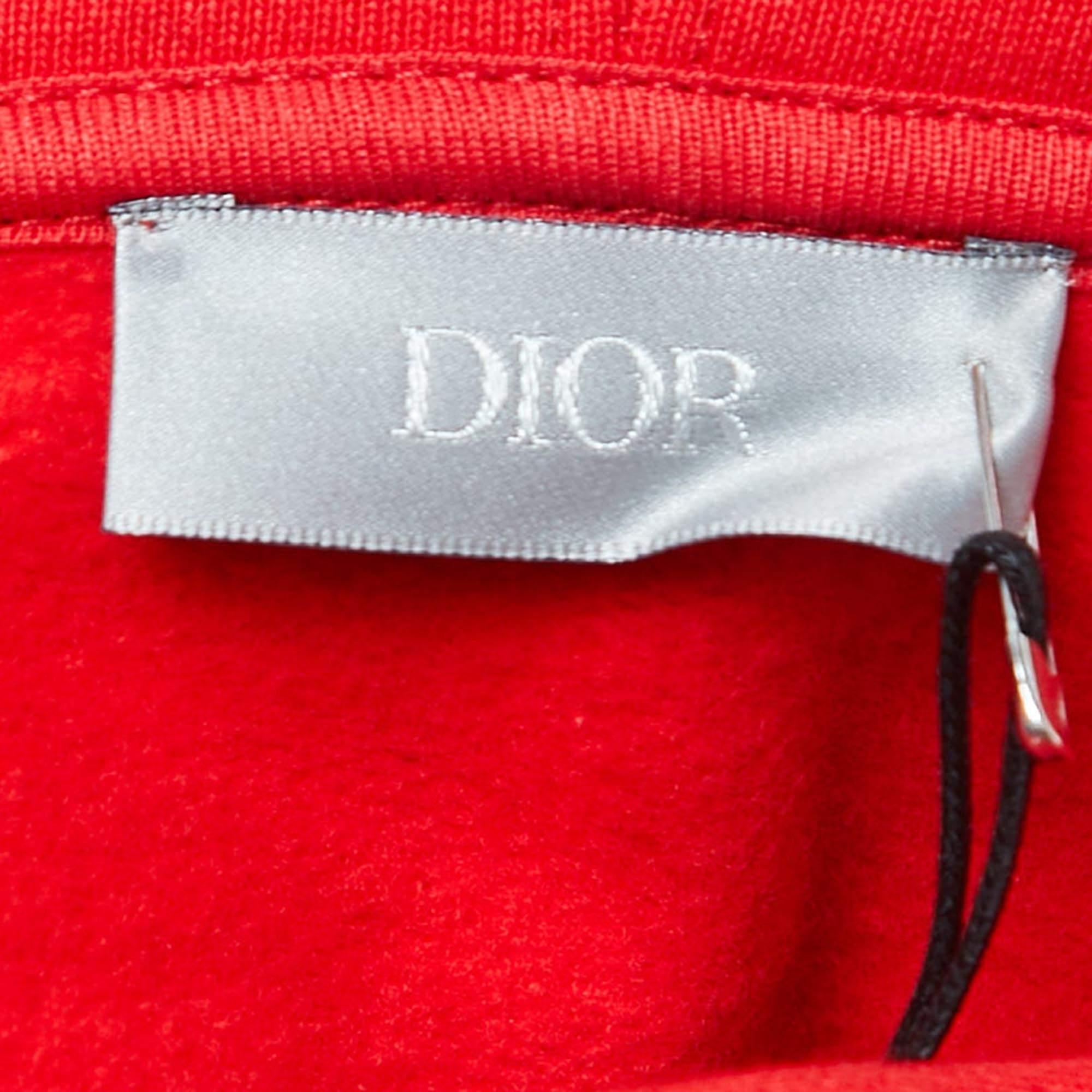 Men's Dior Red Logo Embroidered Cotton Hoodie L For Sale