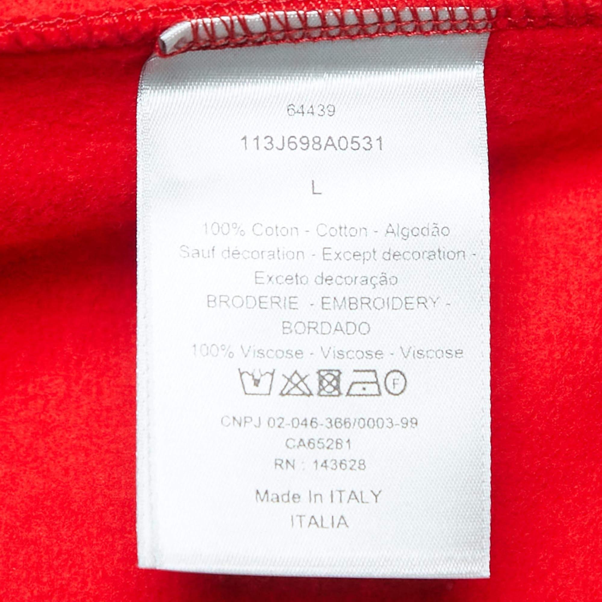 Dior Red Logo Embroidered Cotton Hoodie L For Sale 1