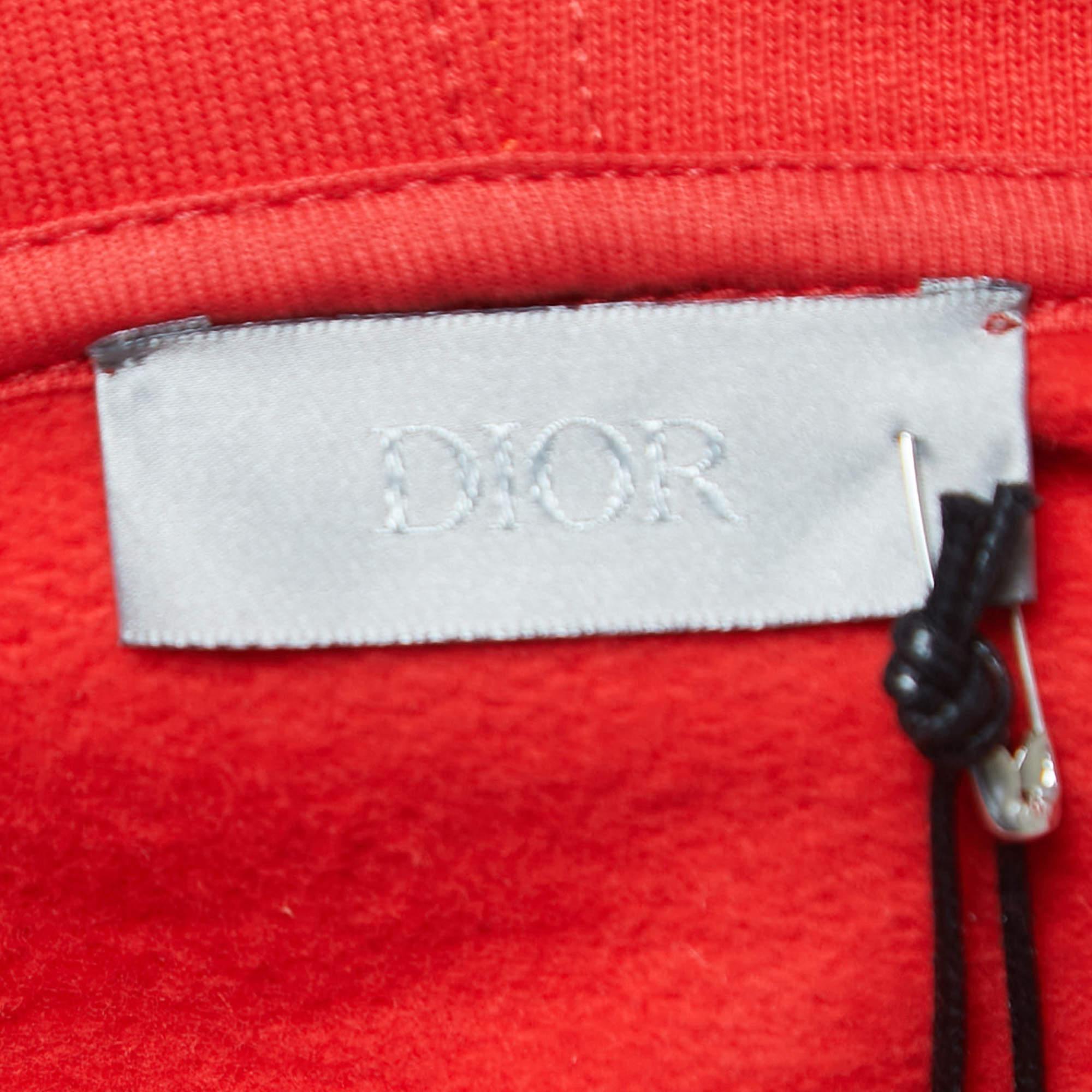 Men's Dior Red Logo Embroidered Cotton Hoodie S For Sale