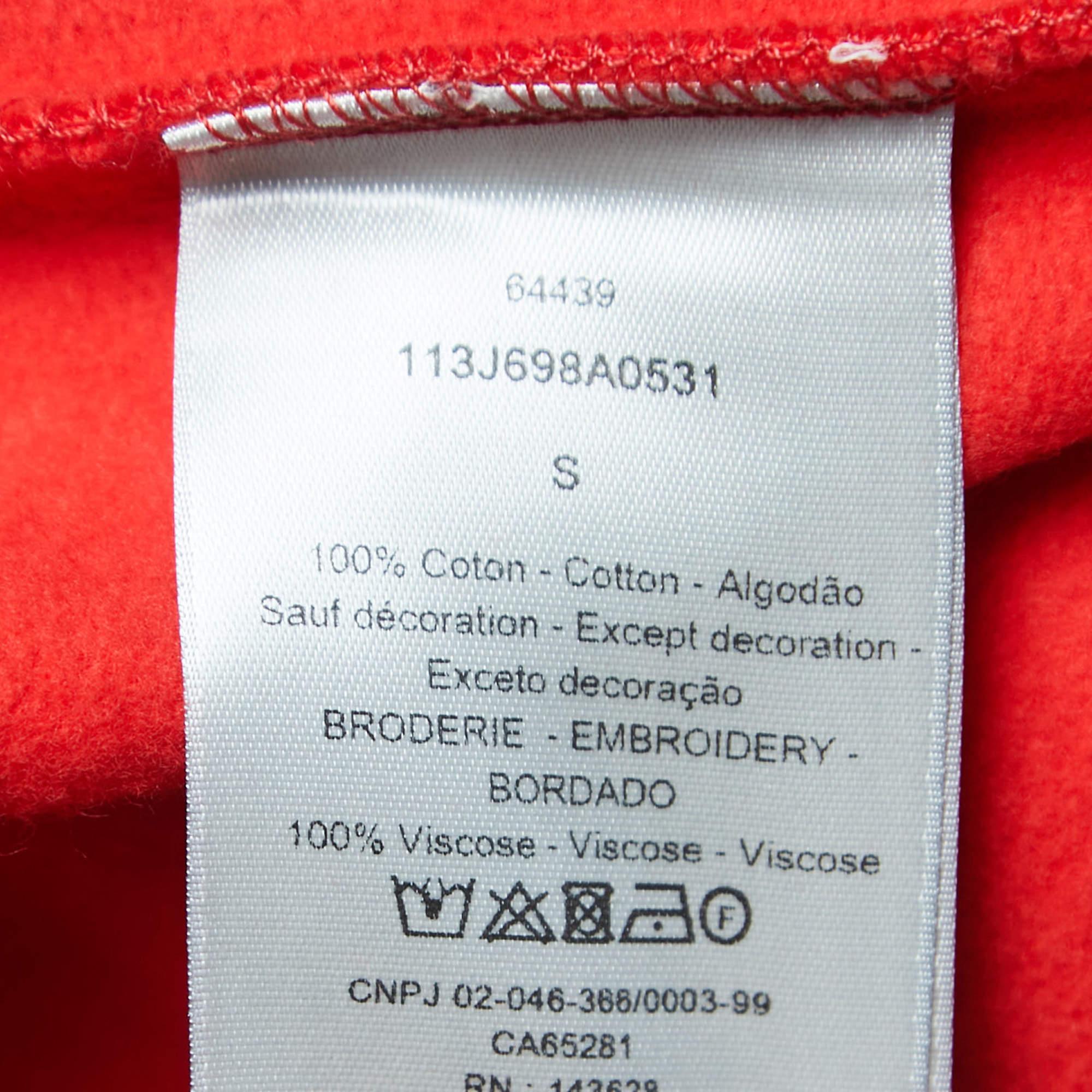 Dior Red Logo Embroidered Cotton Hoodie S For Sale 1
