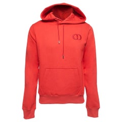 Dior Red Logo Embroidered Cotton Hoodie S