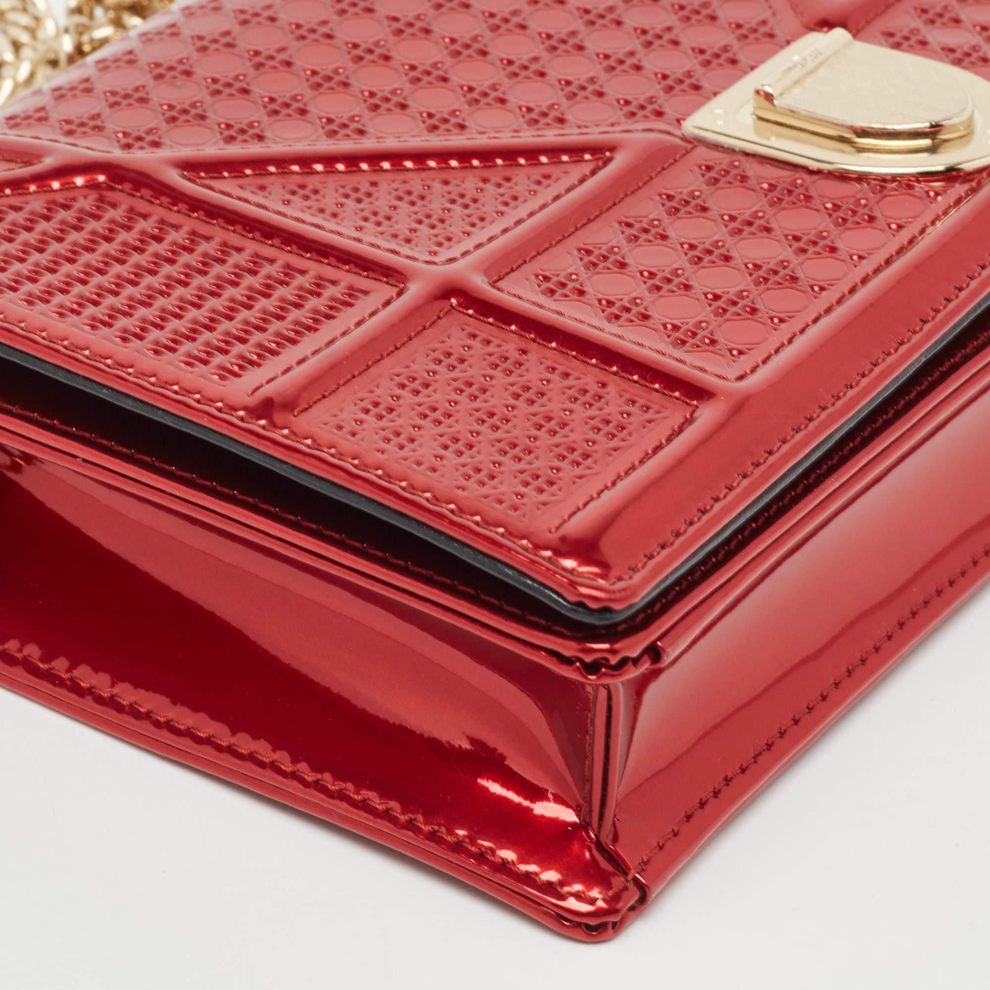 Dior Red Micro Cannage Patent Leather Diorama Wallet On Chain 7