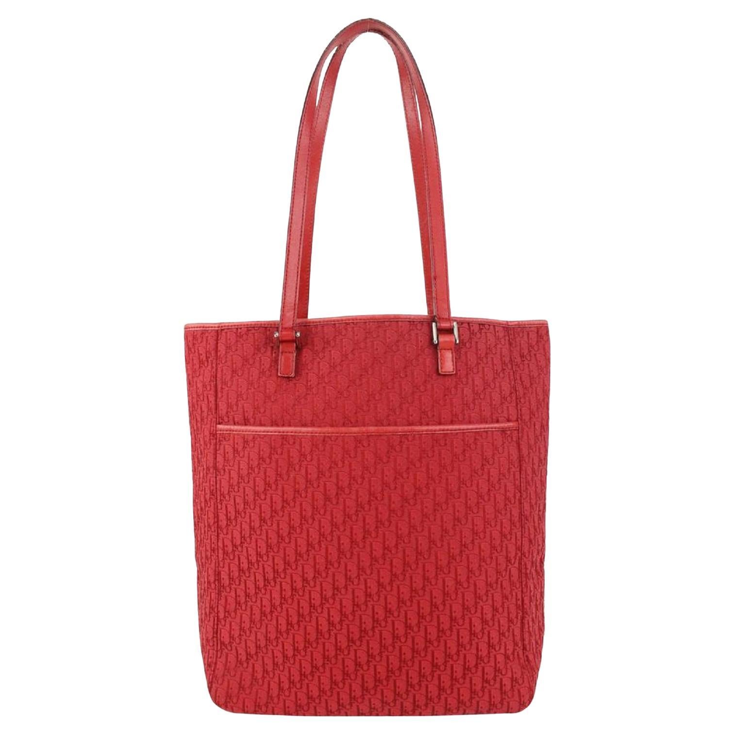 Dior Rote Monogrammierte Einkaufstasche/Tragetasche 98da43 im Angebot