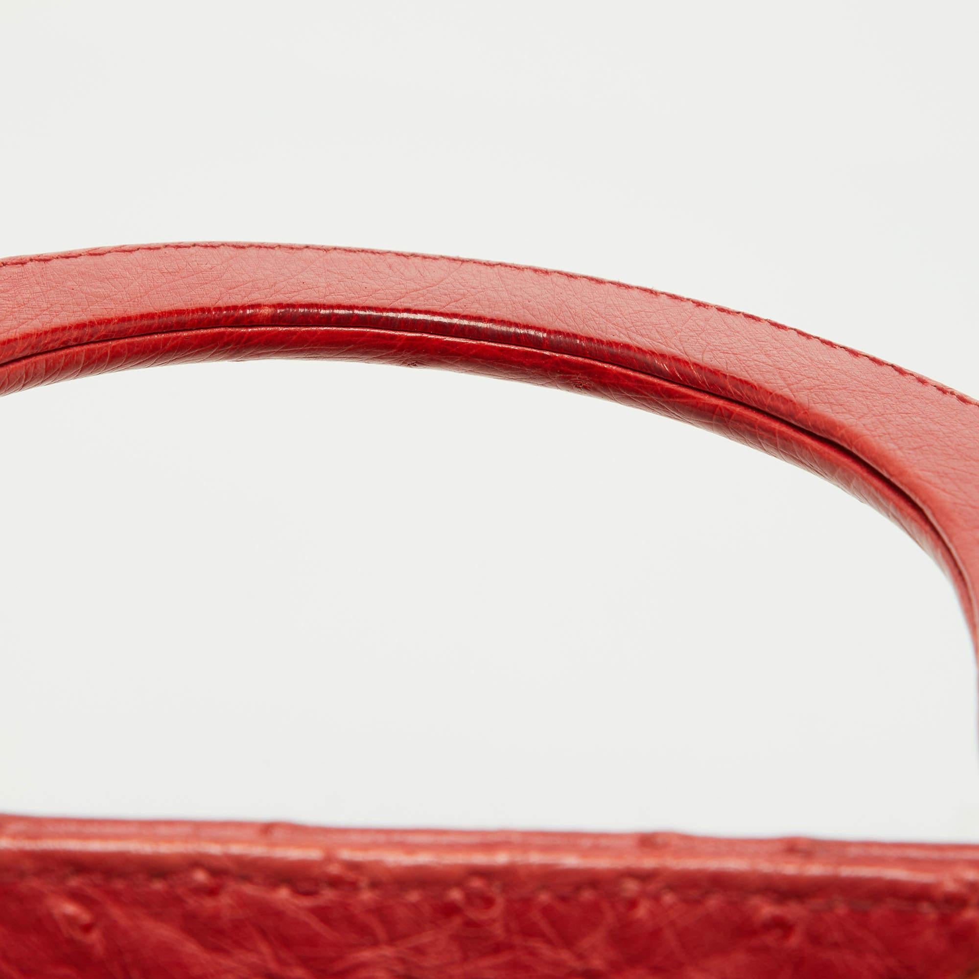 Dior Red Ostrich Large Lady Dior Tote For Sale 7