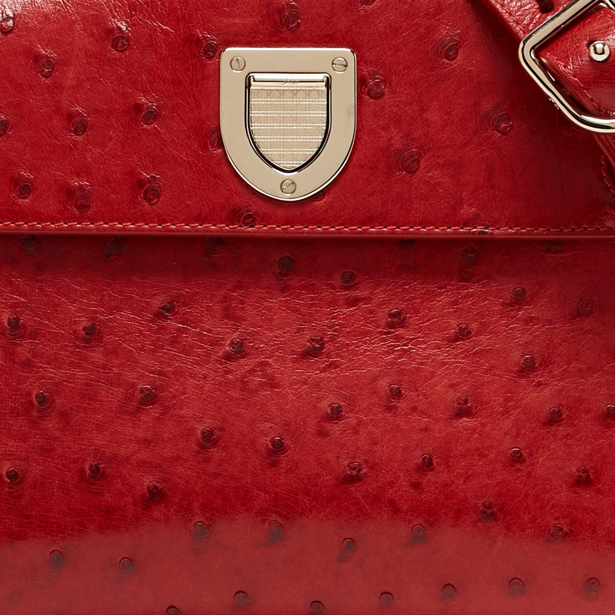 Dior Rote Straußenleder Mini Diorever Tragetasche im Angebot 8