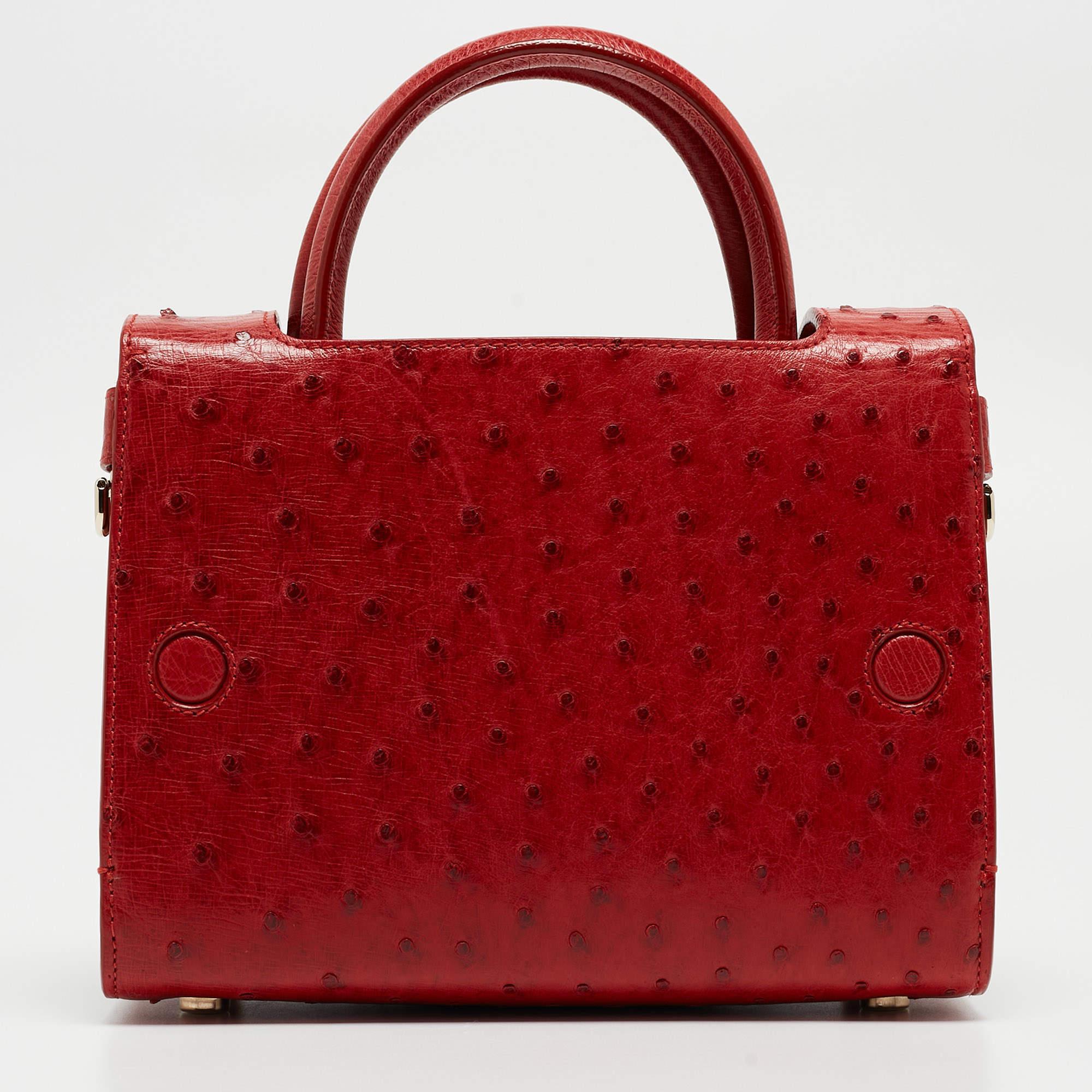 Dior Rote Straußenleder Mini Diorever Tragetasche im Angebot 2