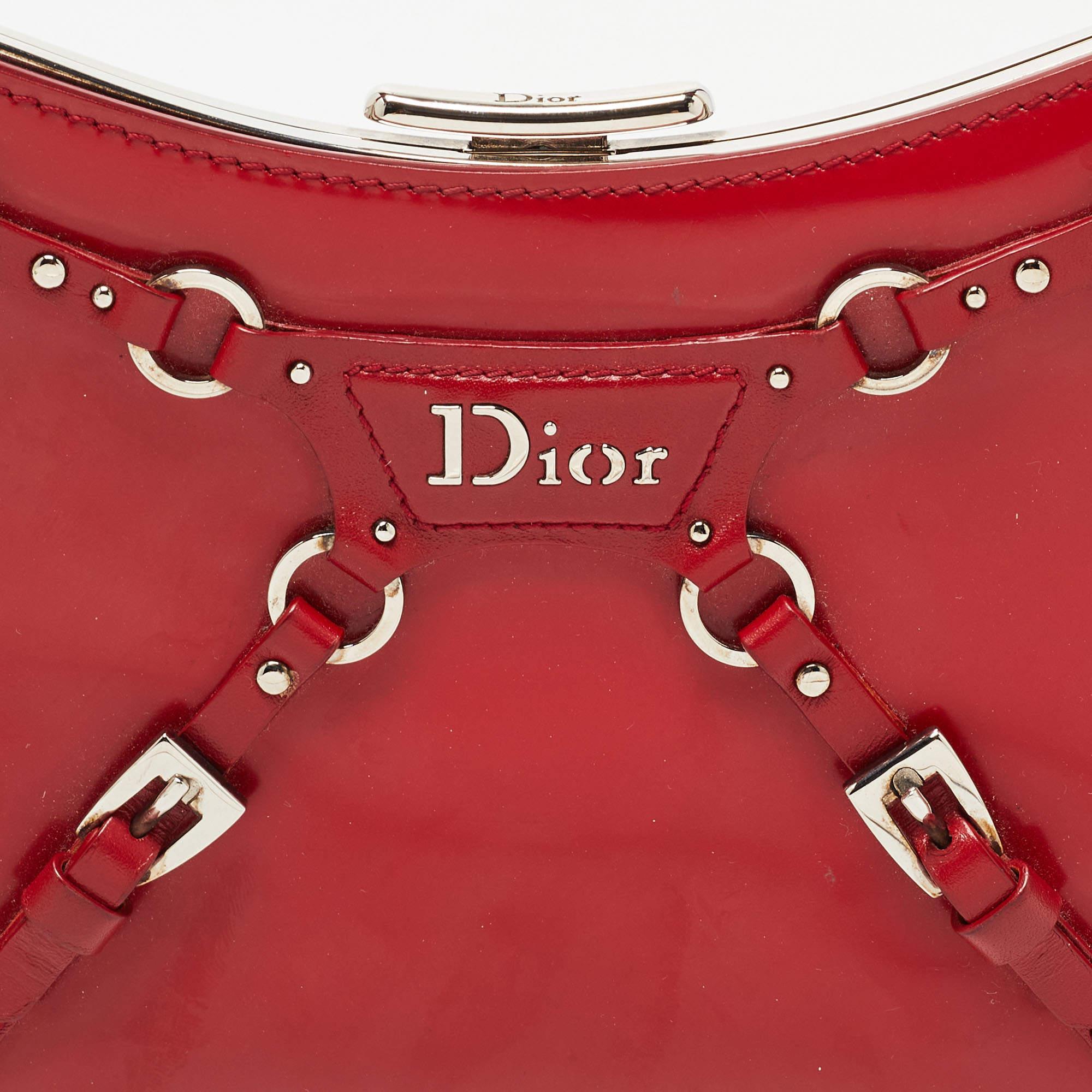 Dior Red Patent Leather Bondage Frame Hobo 7