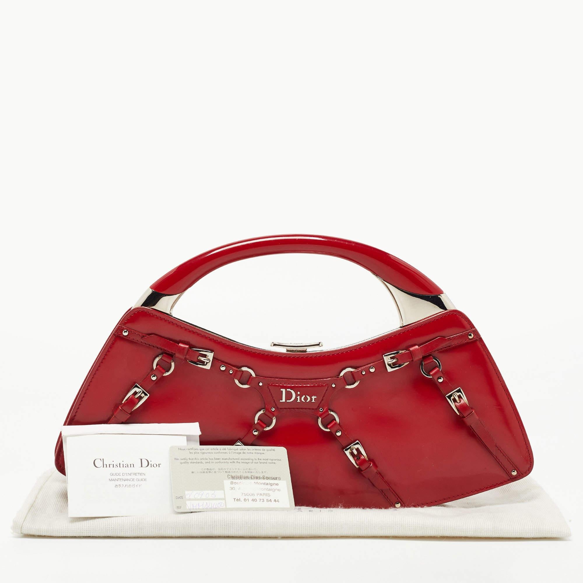 Dior Red Patent Leather Bondage Frame Hobo 14