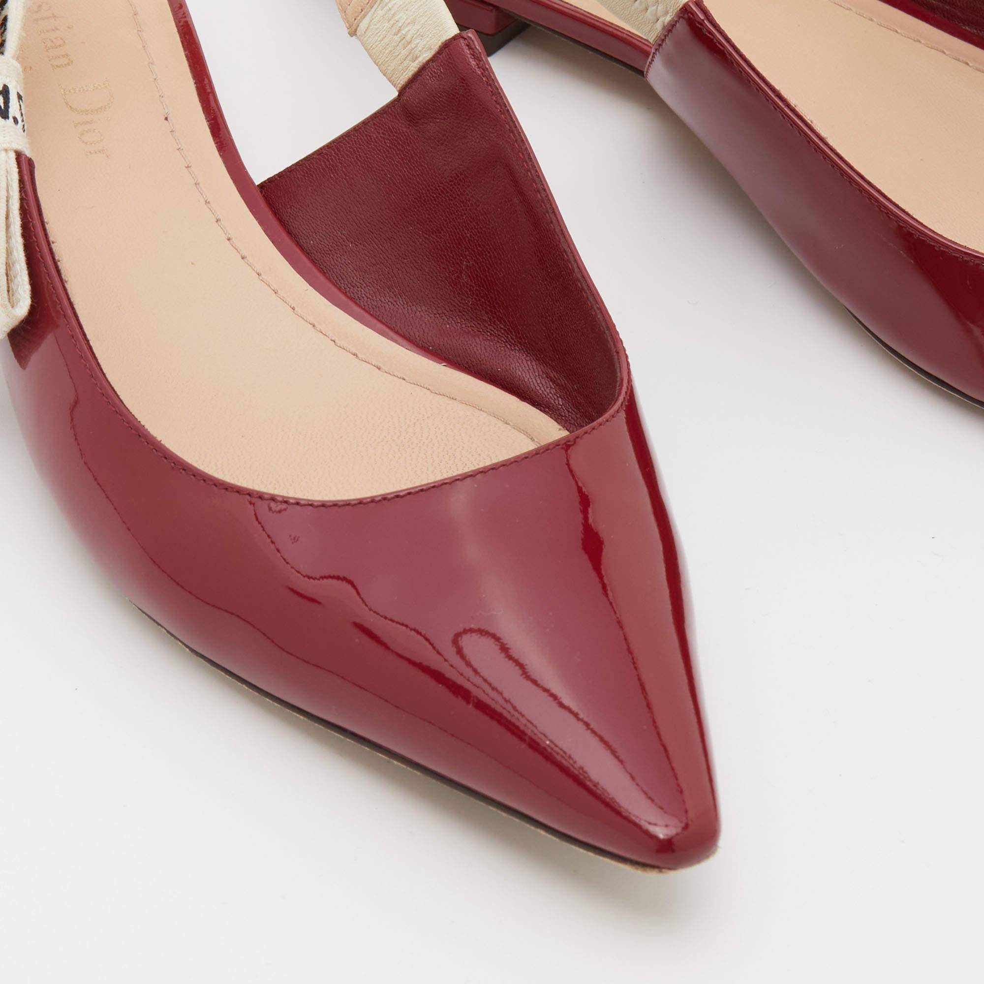Dior Red Patent Leather J'Adior Slingback Flats Size 37 1
