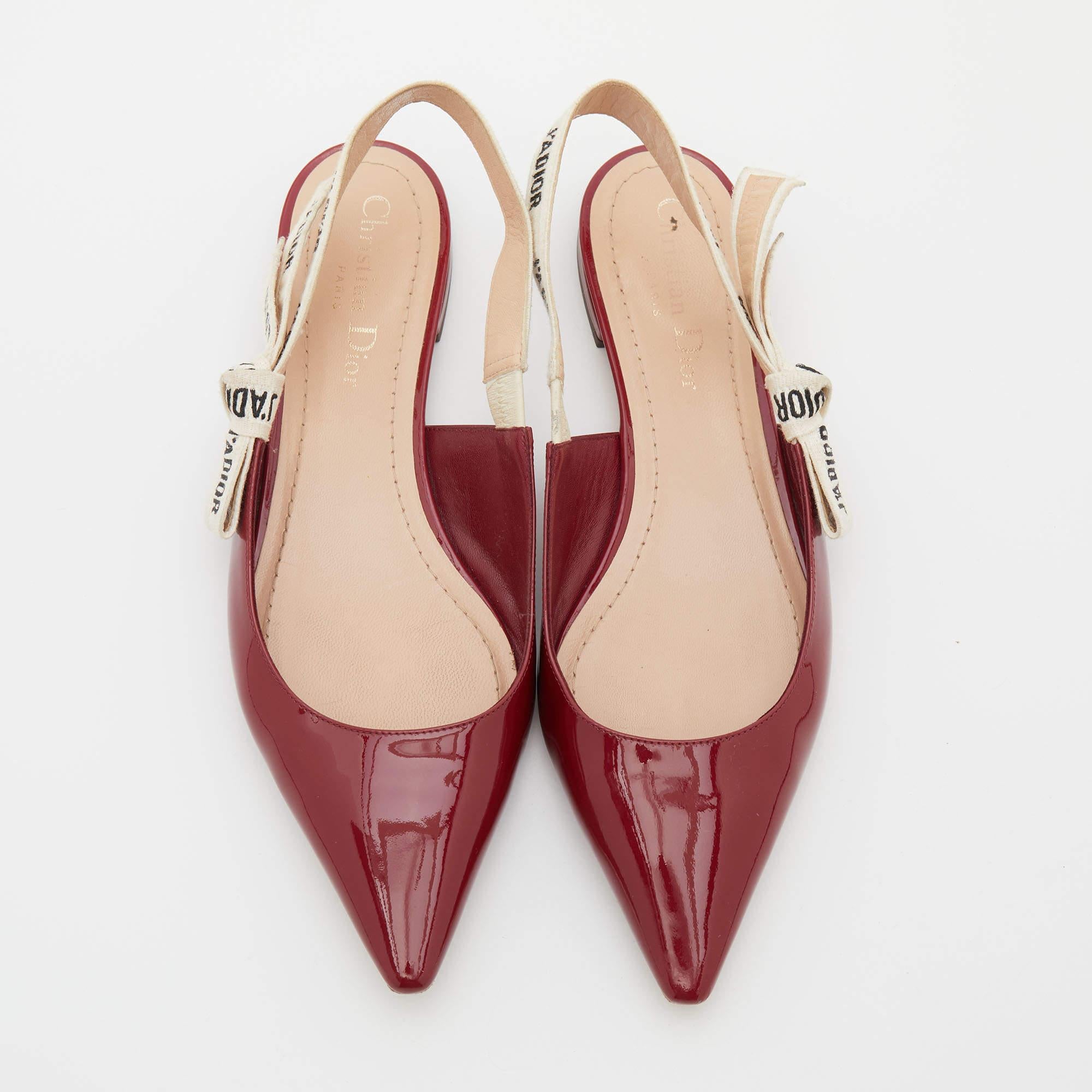 Dior Red Patent Leather J'Adior Slingback Flats Size 37 2