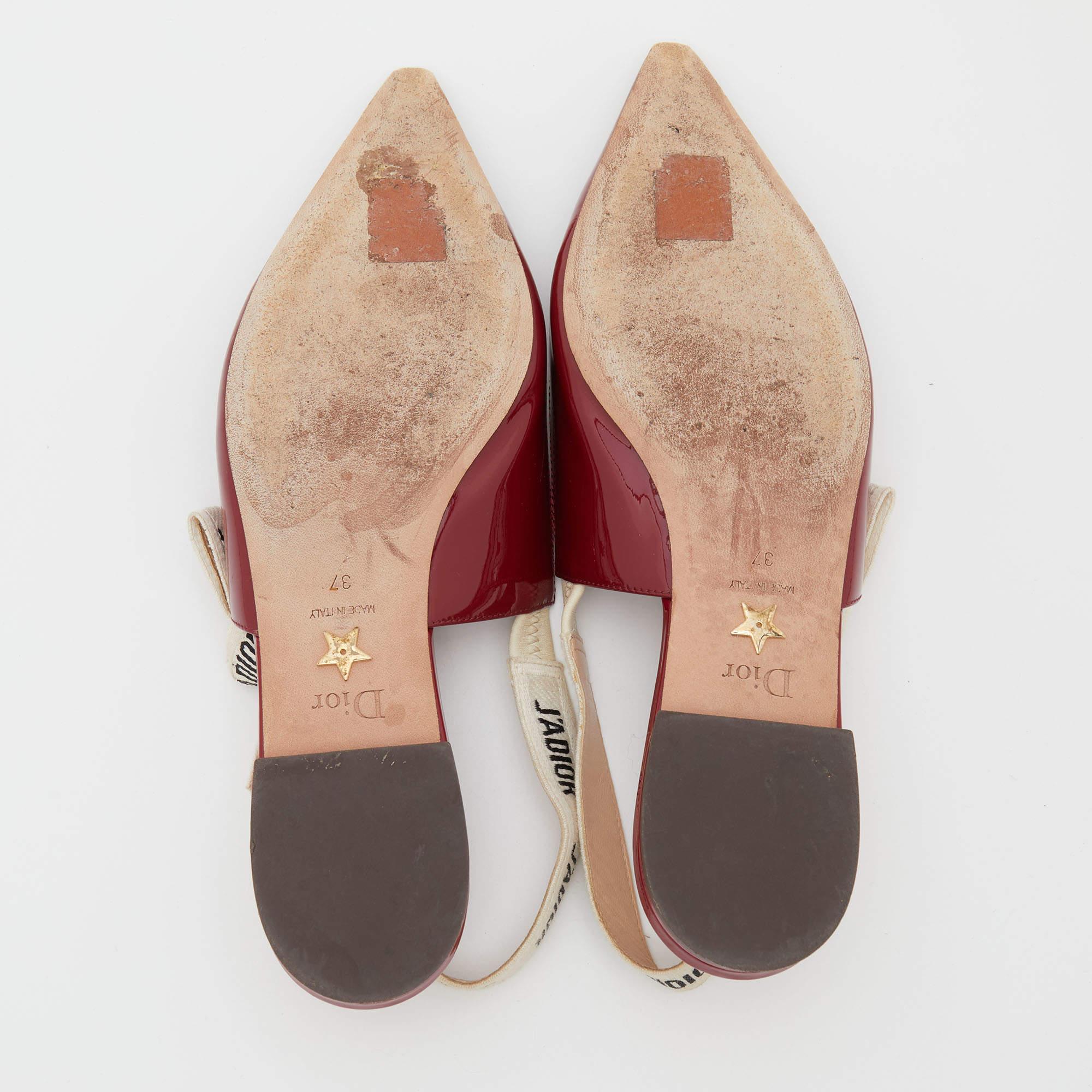 Dior Red Patent Leather J'Adior Slingback Flats Size 37 3