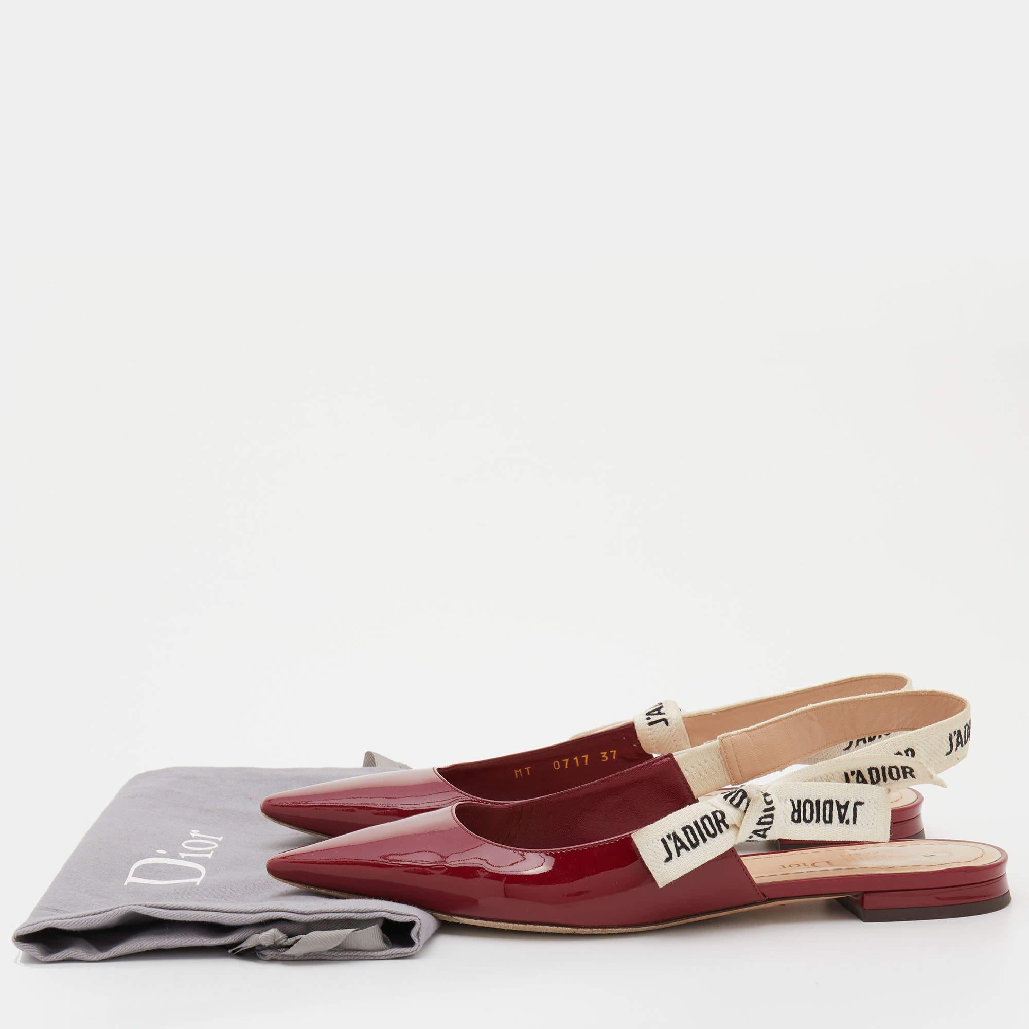Dior Red Patent Leather J'Adior Slingback Flats Size 37 5