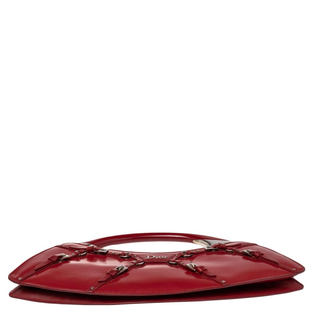 Women's Dior Red Patent Leather Mini Logo buckled Clutch