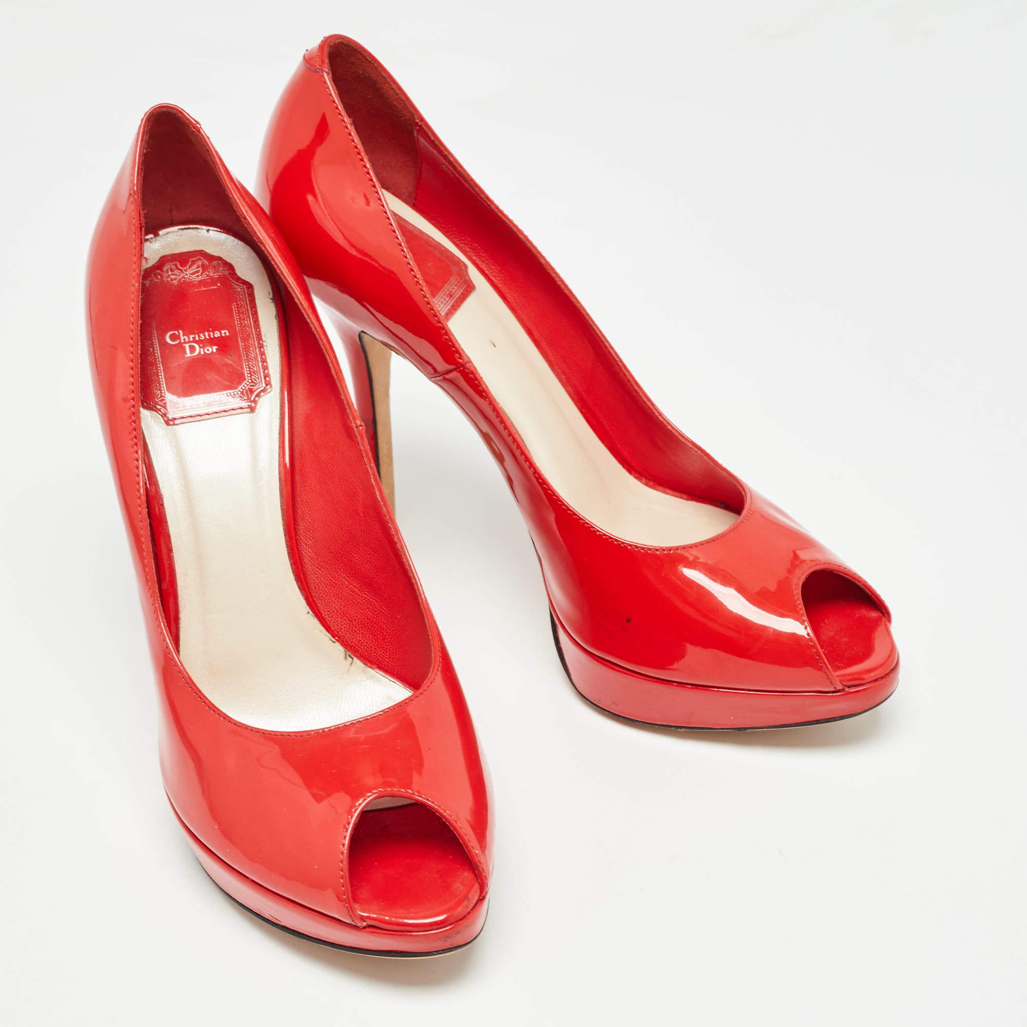 Women's Dior Red Patent Leather Miss Dior Pumps Size 37 For Sale