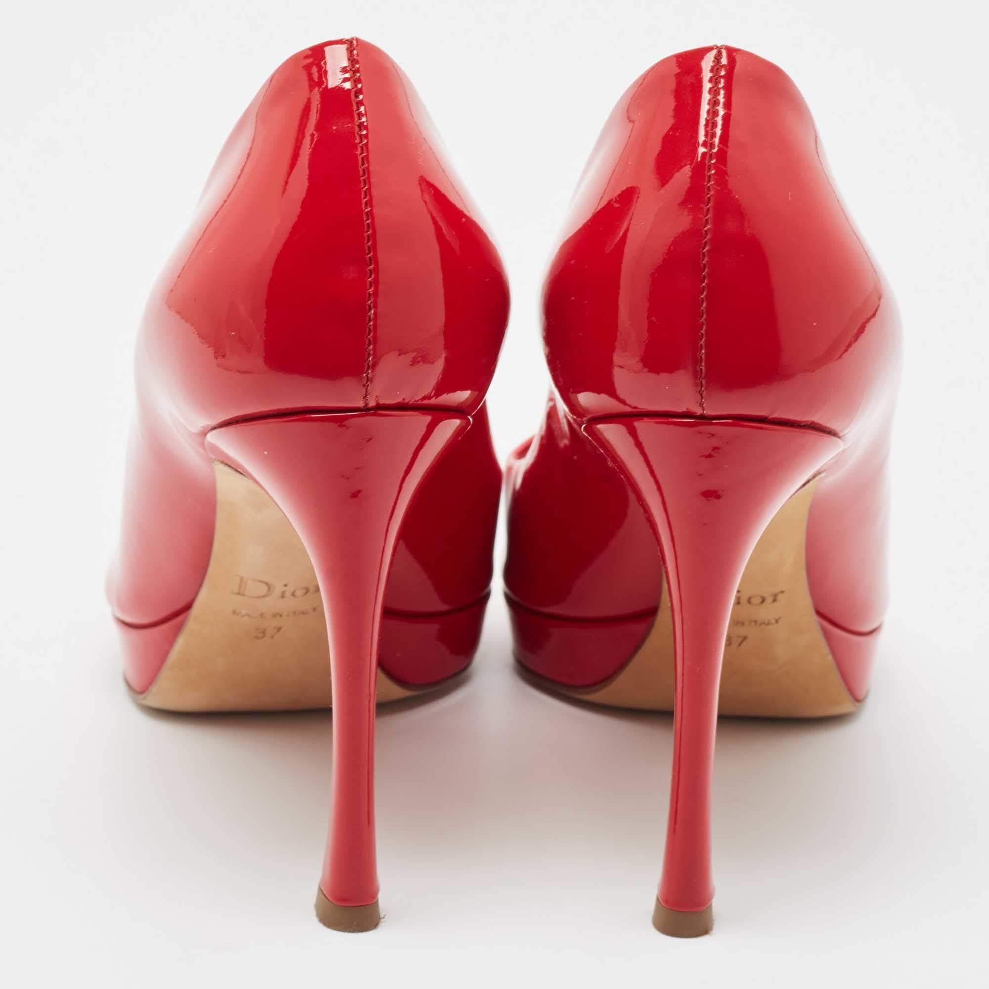 Donna Dior Red Patent Leather Peep Toe Platform Pumps Taglia 37