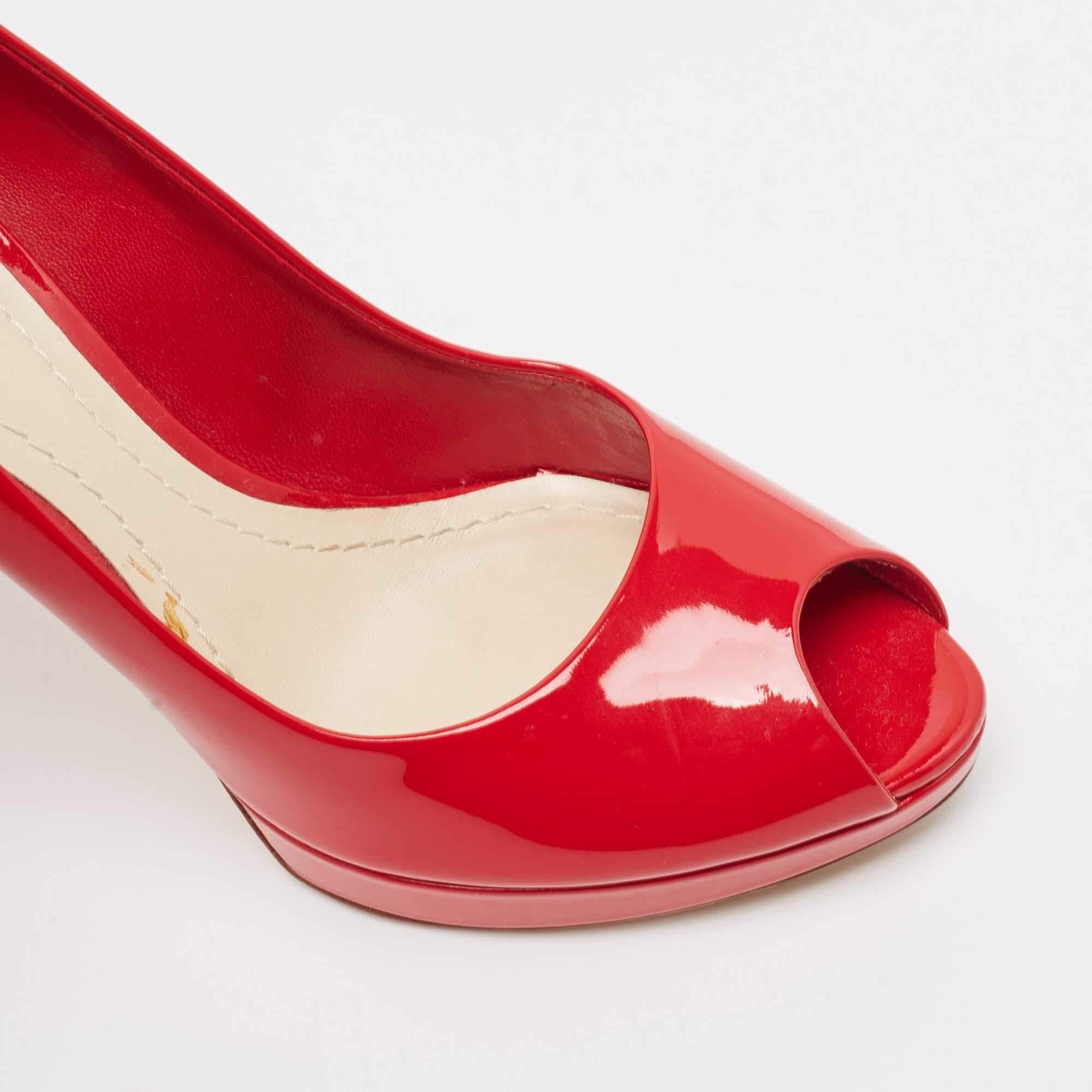 Dior Red Patent Leather Peep Toe Platform Pumps Taglia 37 2