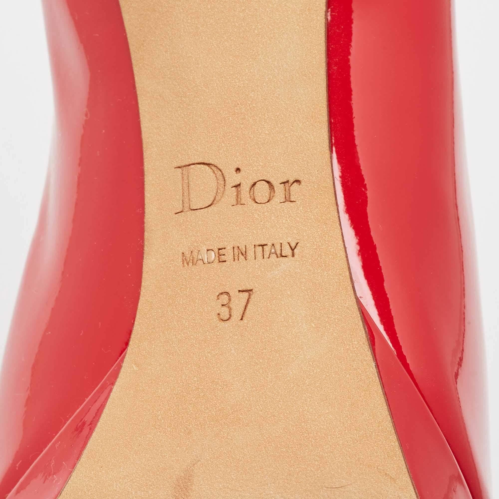 Dior Red Patent Leather Peep Toe Platform Pumps Taglia 37 3