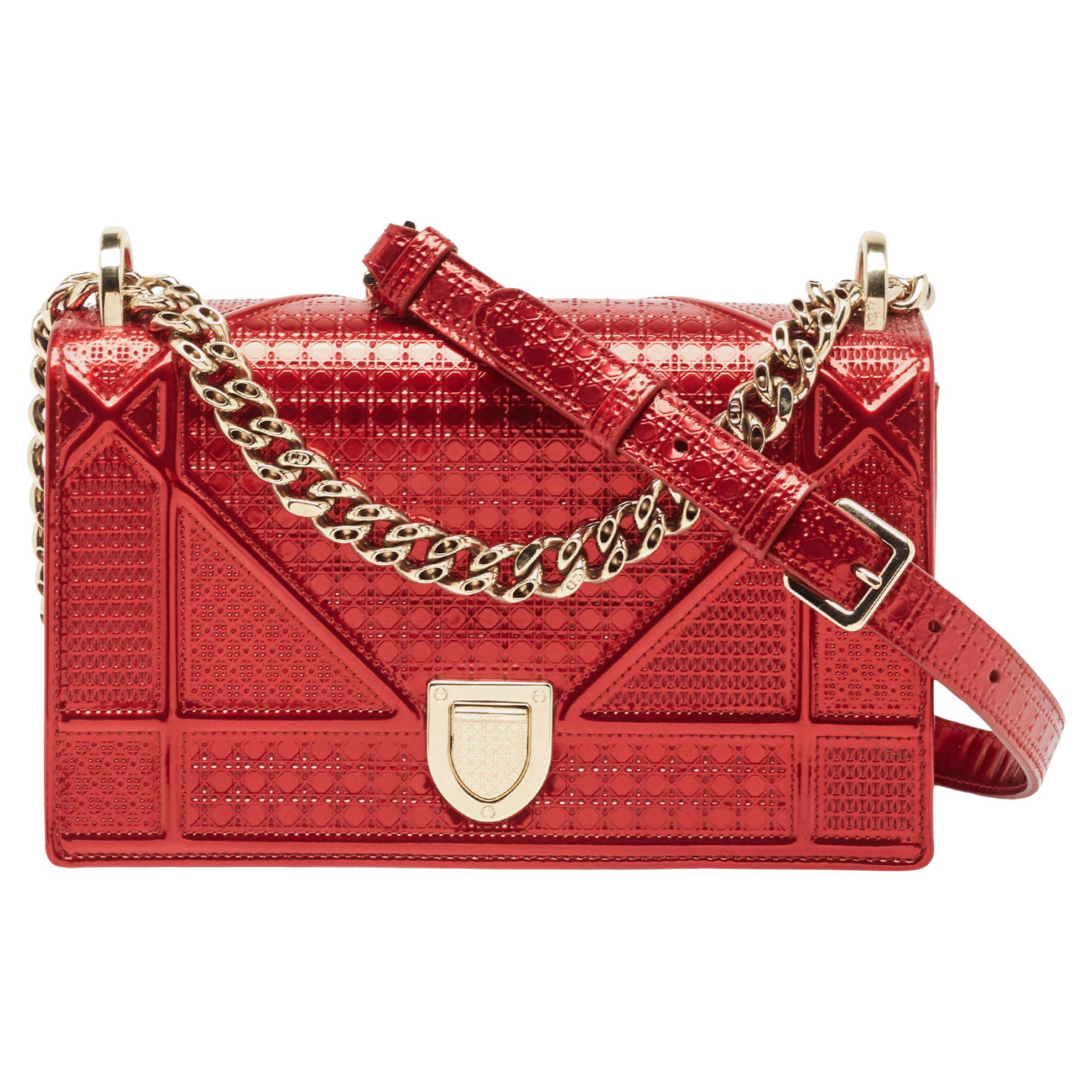 Dior Red Patent Leather Small Diorama Shoulder Bag For Sale