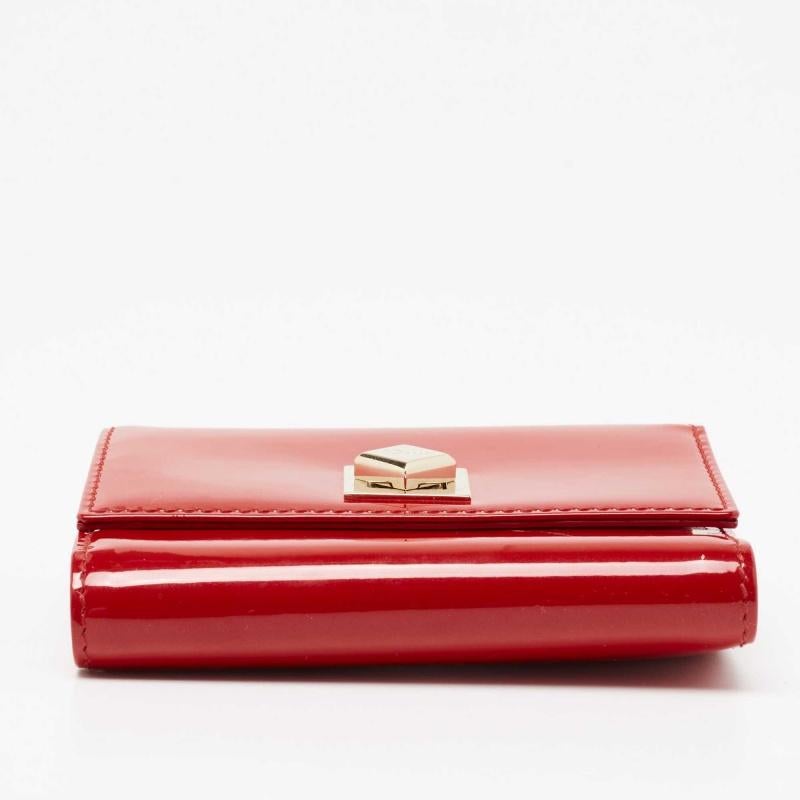 Dior Red Patent Leather Turnlock Trifold Compact Wallet 2