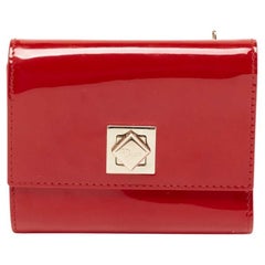Dior Red Patent Leather Turnlock Trifold Compact Wallet