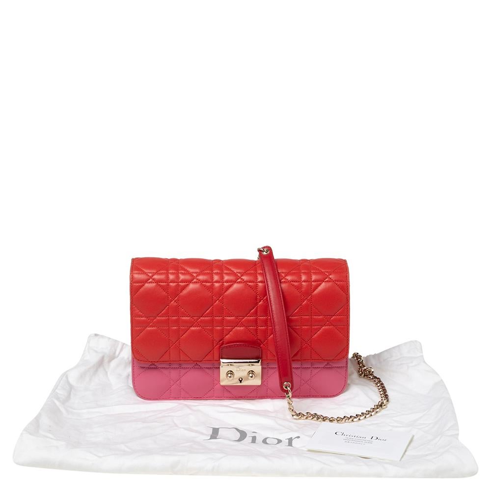 Dior Red/Pink Cannage Leather Miss Dior Promenade Chain Clutch 6